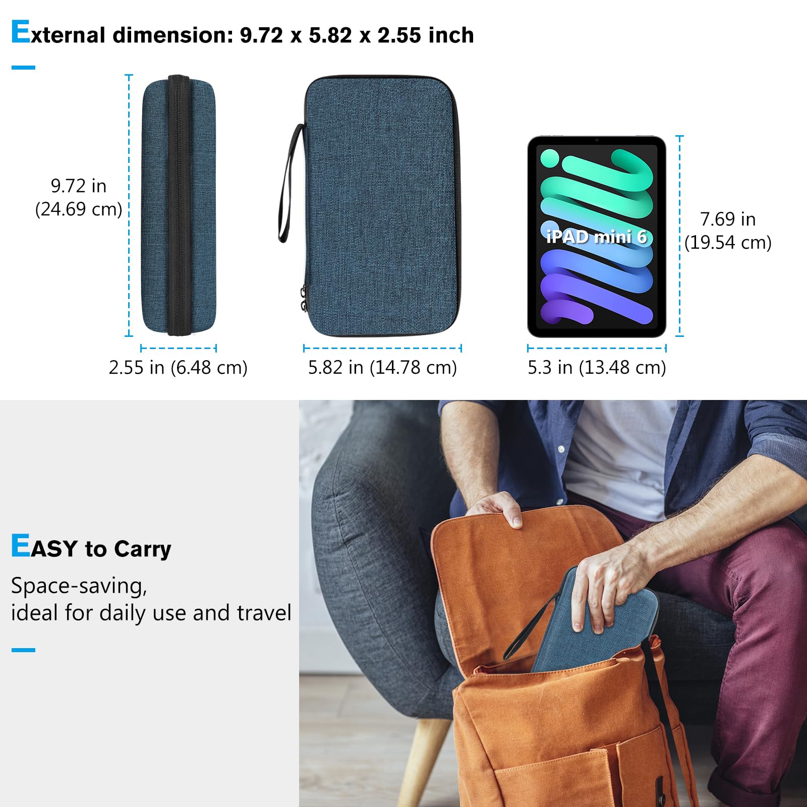 Procase Large Hard Travel Electronic Organizer Case For Macbook Power Adapter Chargers Cables Tech Organizer Hard Drive Usb Flash Disk Sd Card Portable Electronics Accessories Bag  Navy