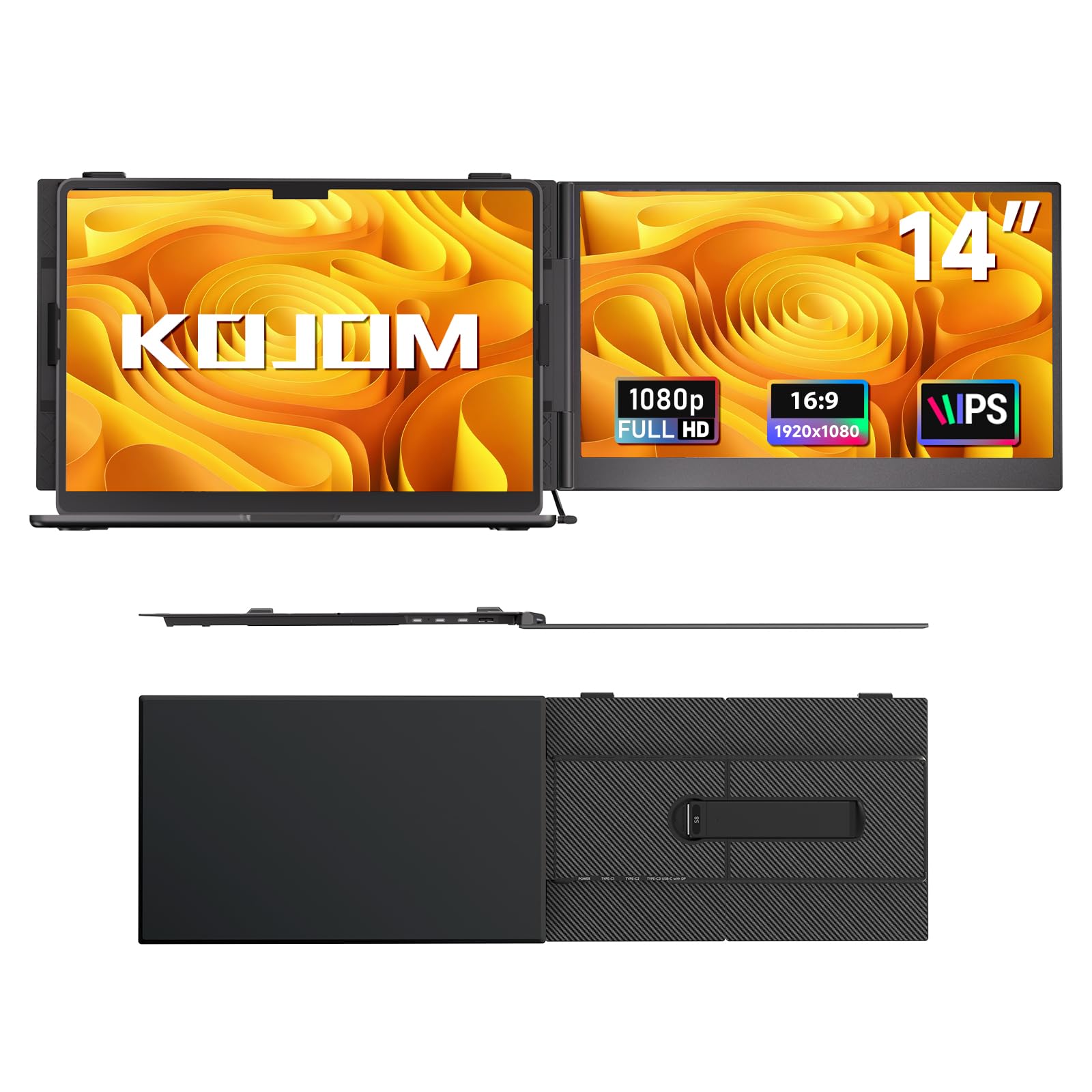 KOJOM 14 Laptop Screen Extender - Ultra Light 1.31lbs Portable Monitor for Laptop FHD 1080P Plug & Play Travel Dual Monitor for 