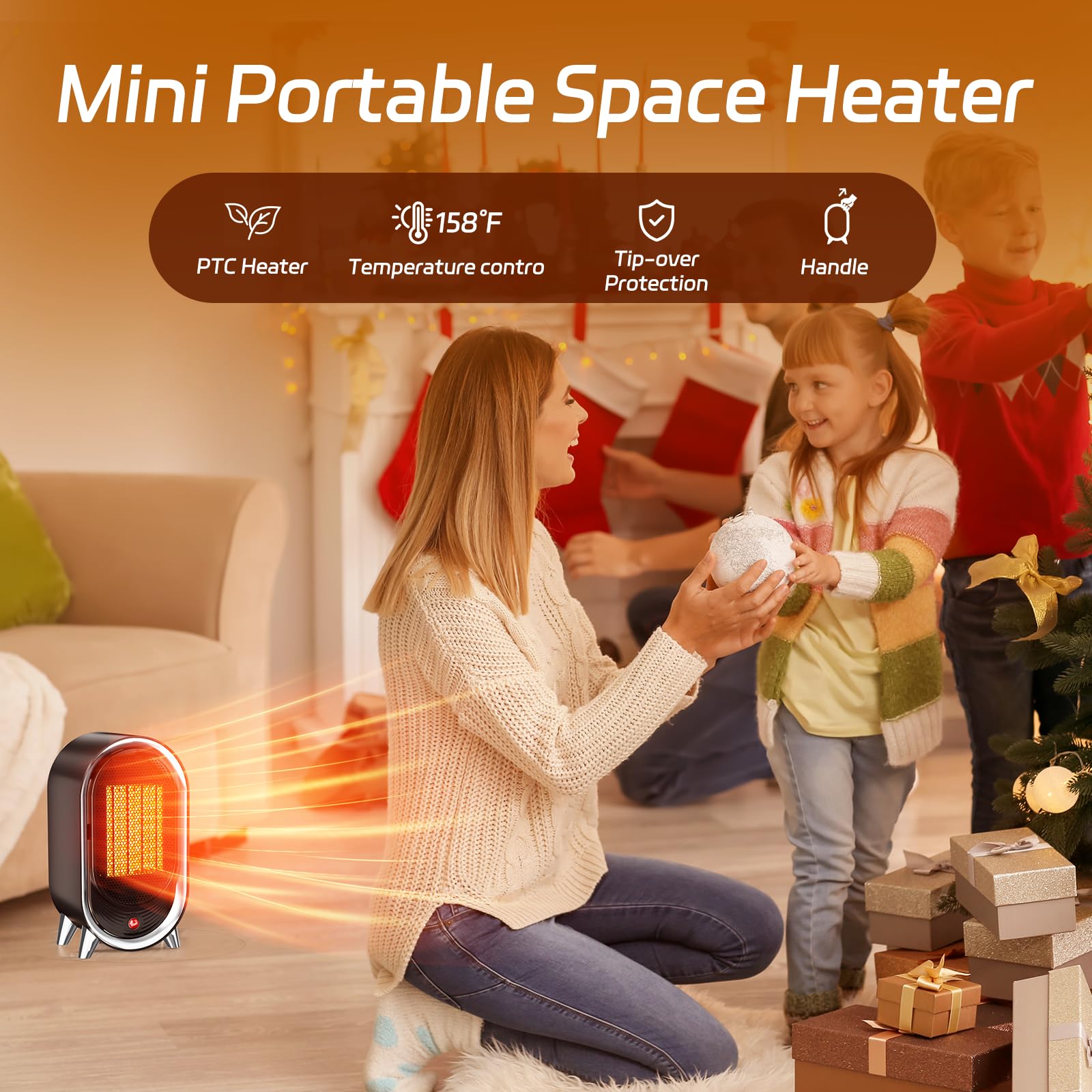 Feculs Small Space Heater, 900W Small Heaters For Indoor Use, Office Heater Under Desk Quiet With 2 Heating Modes, Overheat & Ti