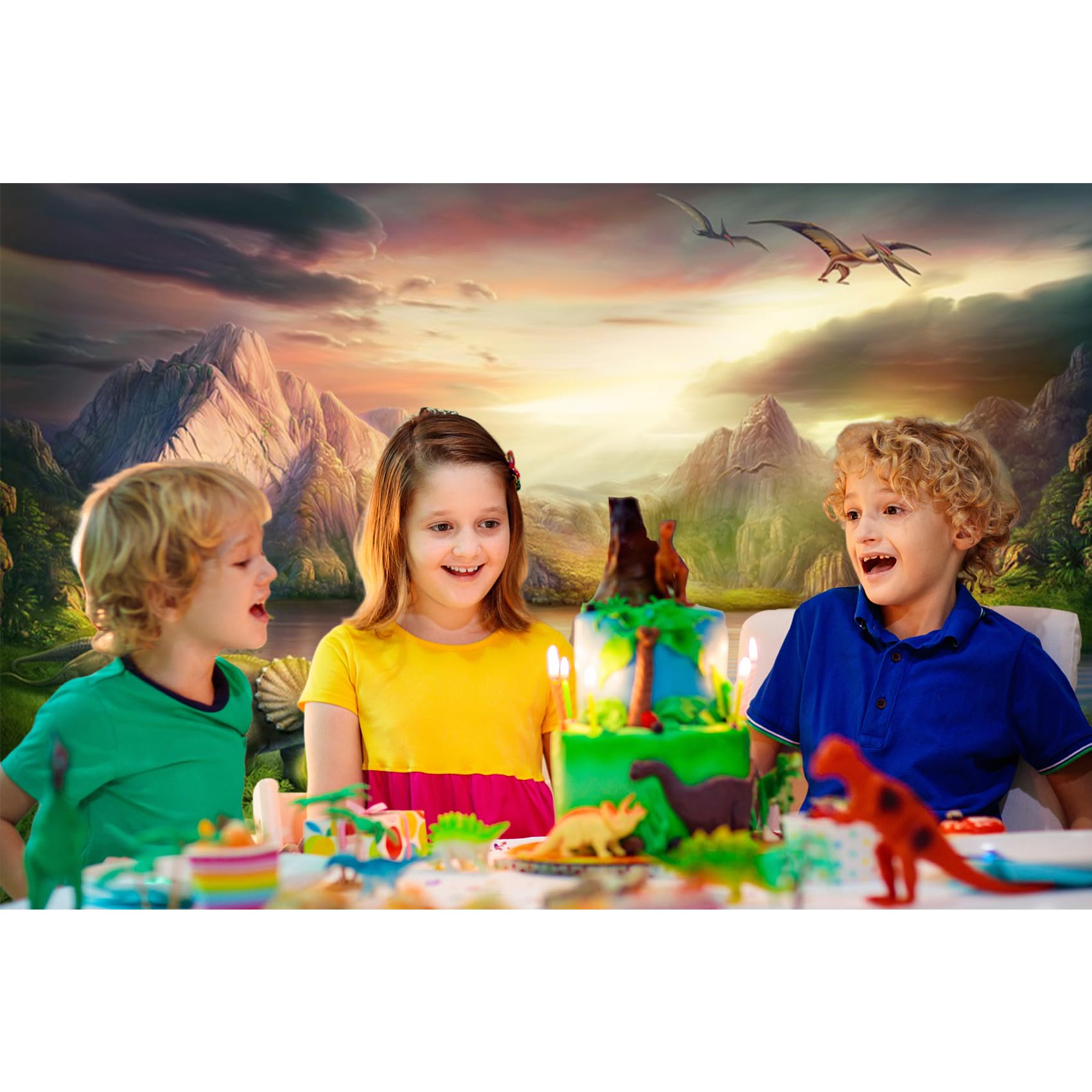 Baocicco 5X3Ft Dinosaurs Theme Backdrop Boy Birthday Party Backdrop Jurassic Mesozoic Cretaceous Epoch Forest Mountains Lake Pre