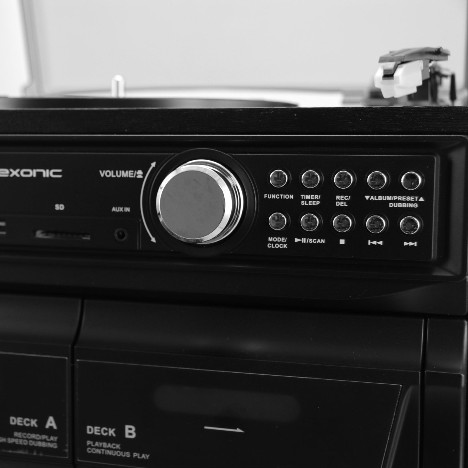 Trexonic 3 Speed Turntable With Cd Player, Dual Cassette Player, Bt, Fm Radio & Usb/Sd Recording And Wired Shelf Speakers