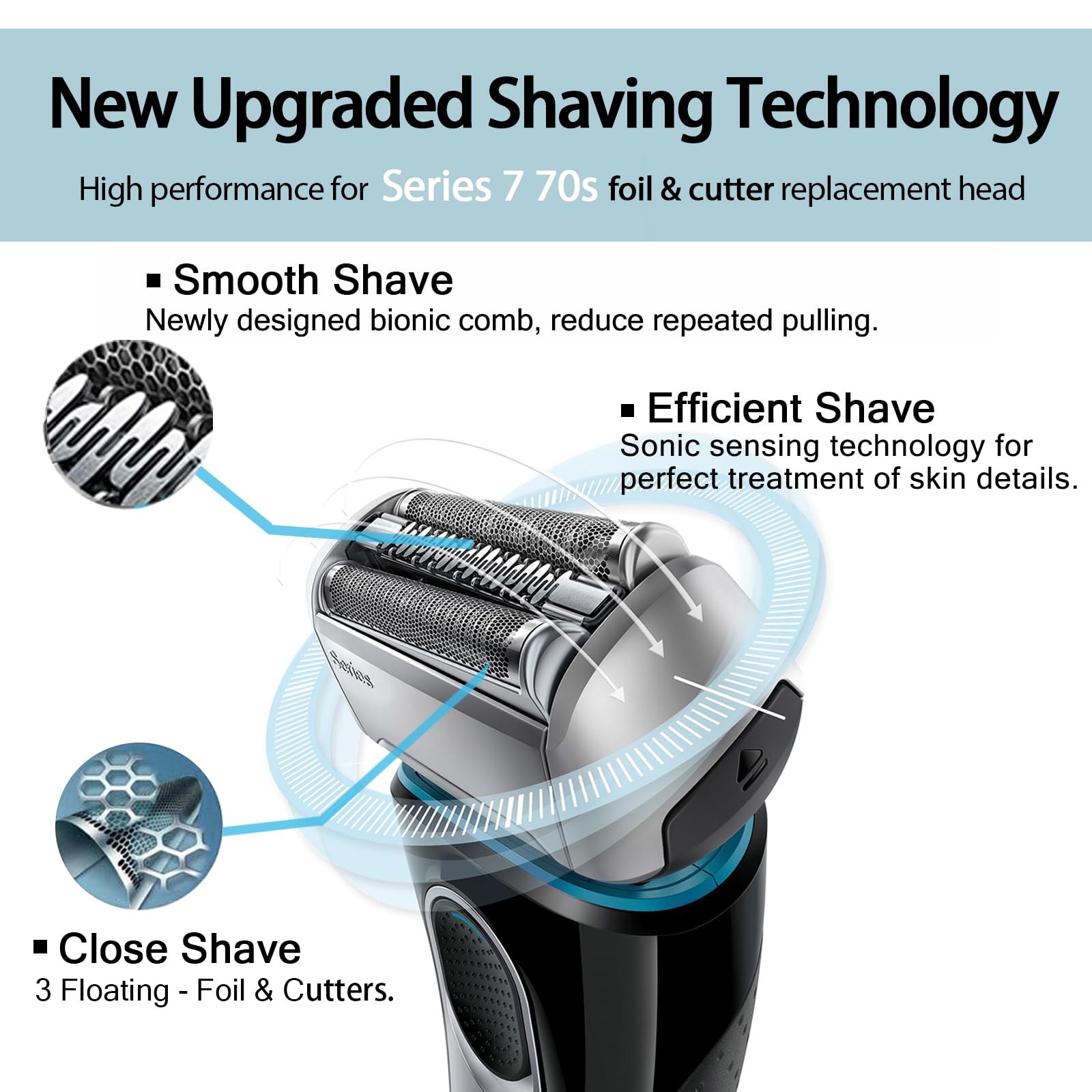 Series 7 70S Foil & Cutters Shaver Replacement Head For Brau N Series 7 Electric Razors, Compatible With Bra Un S7 720Cc 750Cc 7