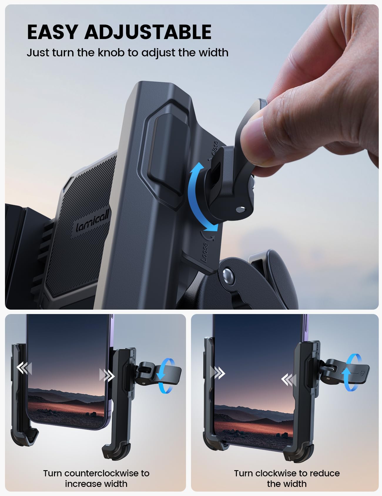 Lamicall Motorcycle Phone Mount Holder   [Camera Friendly] [1S Lock] 2023 Bike Phone Holder Handlebar Clamp, Bicycle Scooter Pho