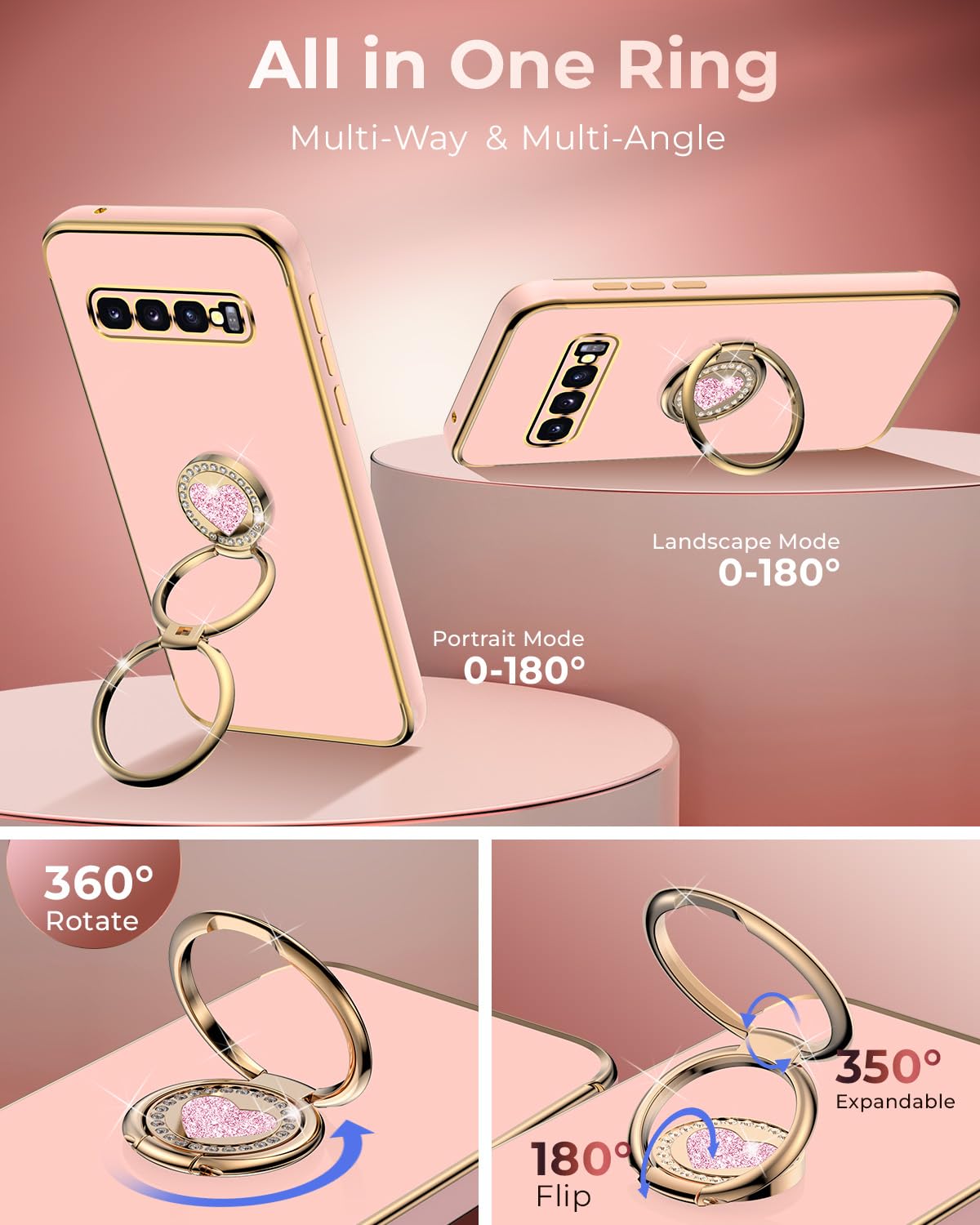 Xyz For Galaxy S10 Case With Stand, For Samsung Galaxy S10 Case With Double Ring,Women Girls Cute Love Heart Luxury Bling Protec
