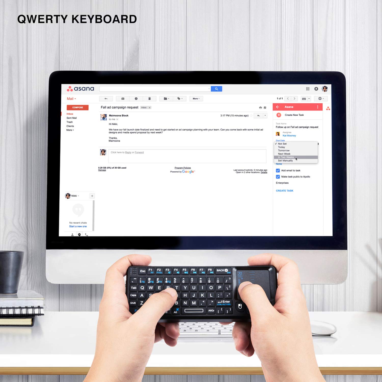 Rii Mini Wireless Keyboard With Touchpad&Qwerty Keyboard,Support Bluetooth &2.4G Connection,Built In Laser Pointer, Backlit Port