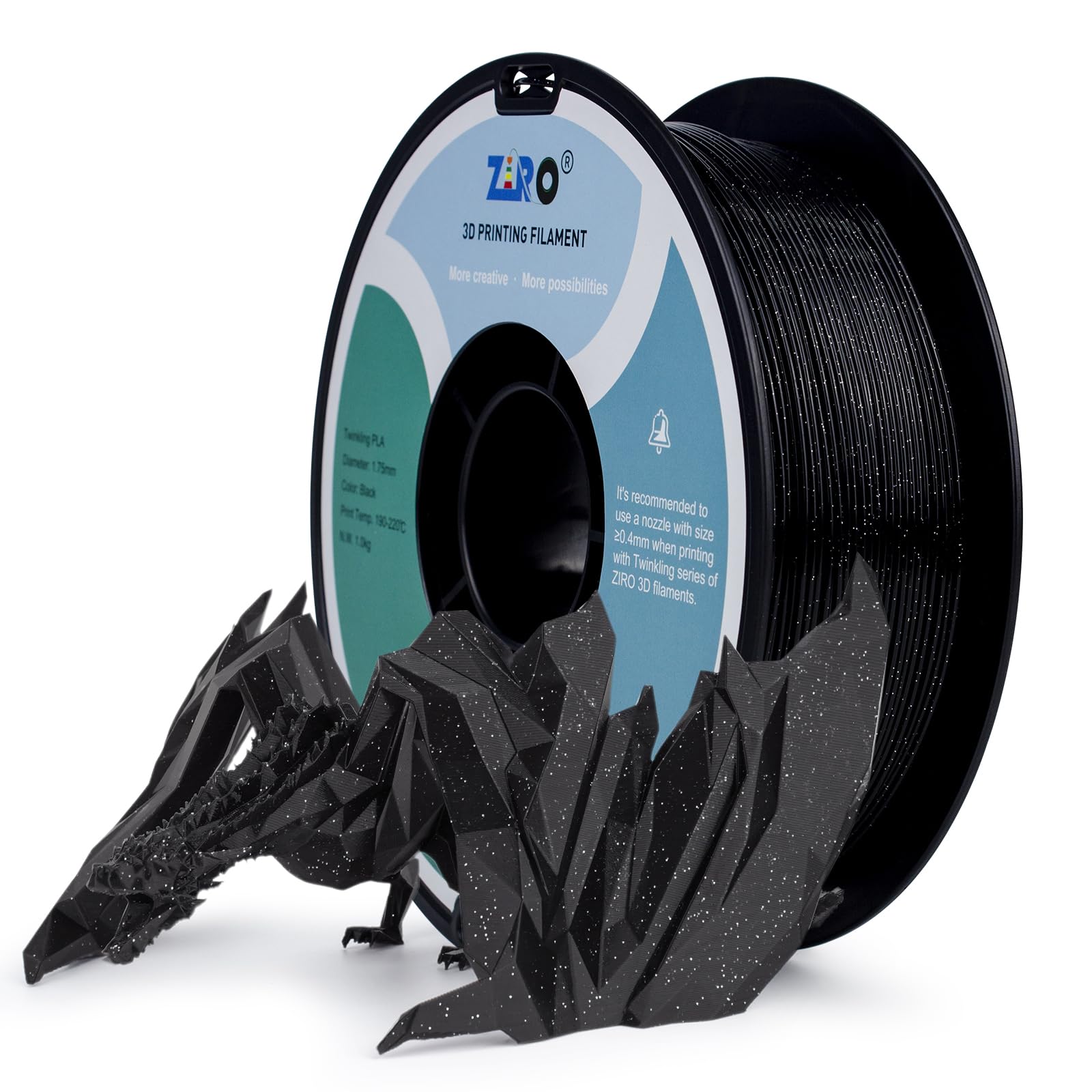 ZIRO Glitter PLA Filament 1.75mm, Sparkle Translucent 3D Printer Filament, Twinkle Series 2.2lbs Pure Color Spool, Neatly Wound,