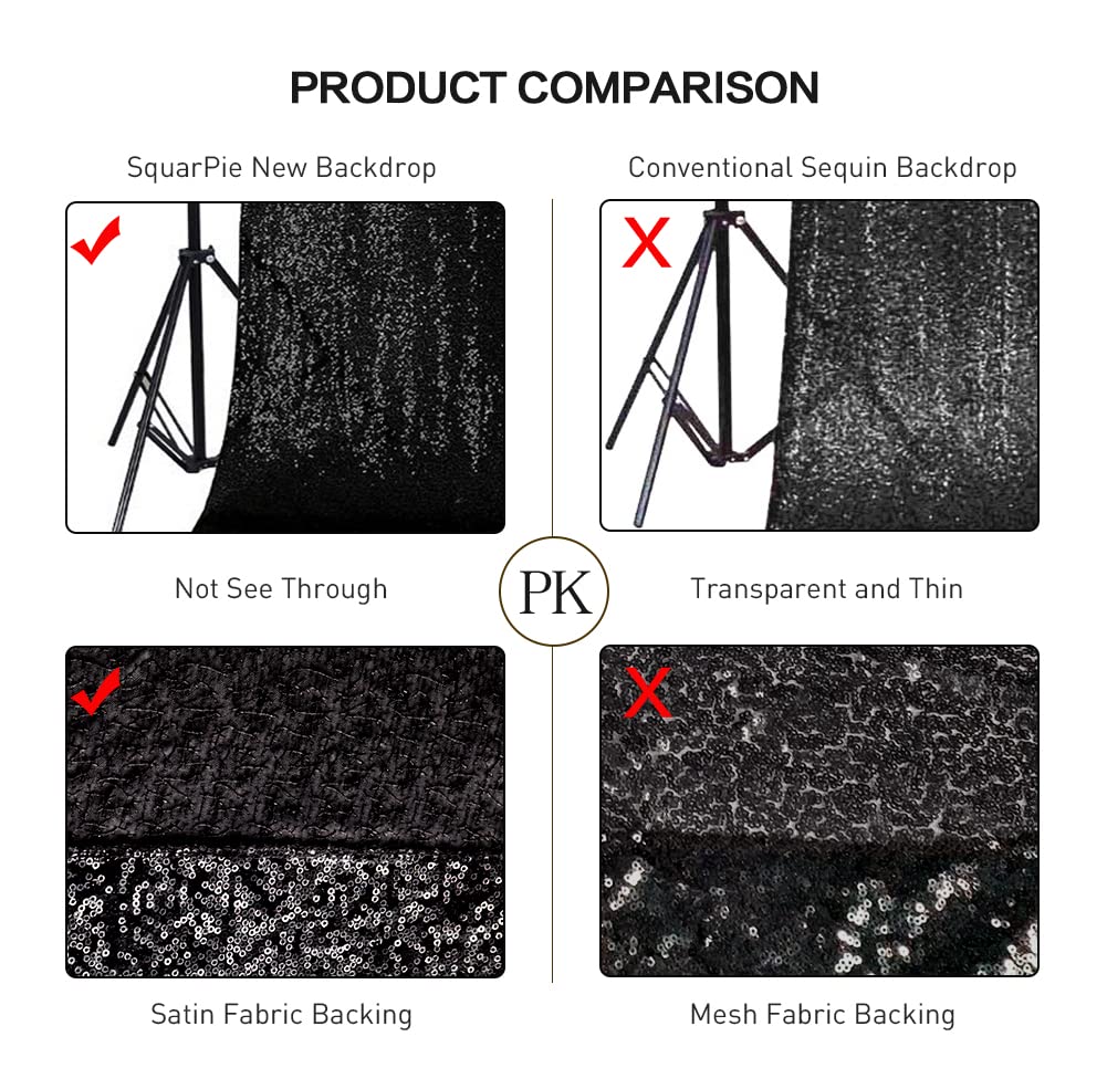 Squarepie Sequin Backdrop Not See Through Thick Background Glitter Curtain Party 6Ft X 8Ft Black