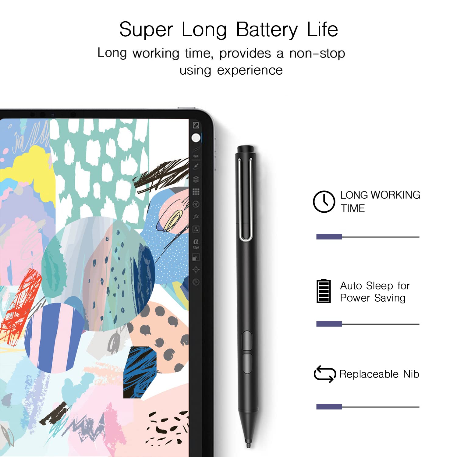 Uogic Pen For Microsoft Surface, Palm Rejection, 1024 Levels Pressure, Flex & Soft Hb Nib, Compatible With Surface Pro/Studio/Bo