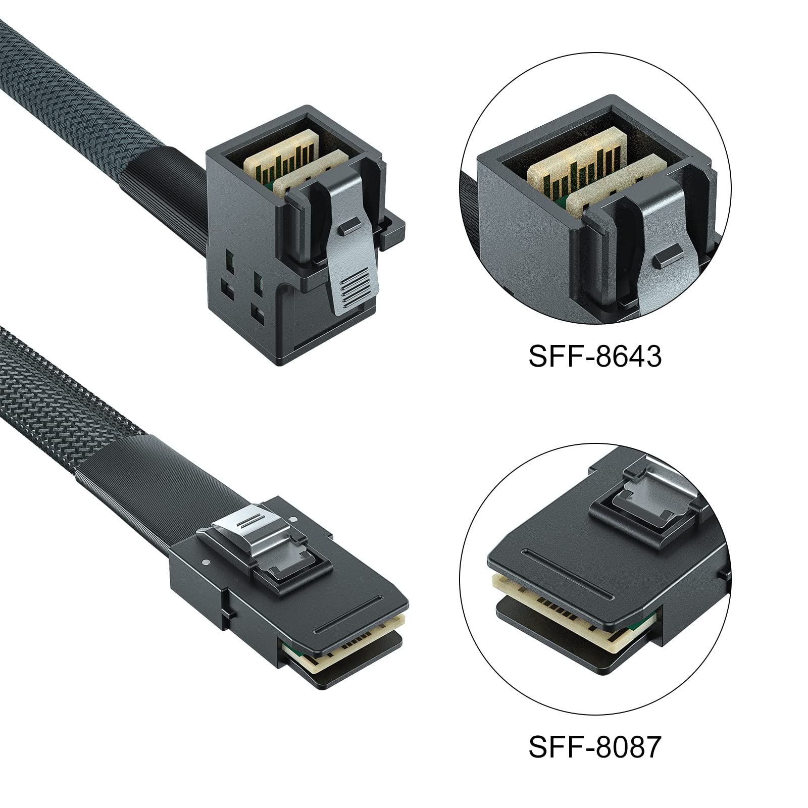 10Gtek# Internal Mini Sas Hd Sff 8643 To Mini Sas Sff 8087 Cable, Right Angle To Straight, 100 Ohms, 0.5 M(1.6Ft)