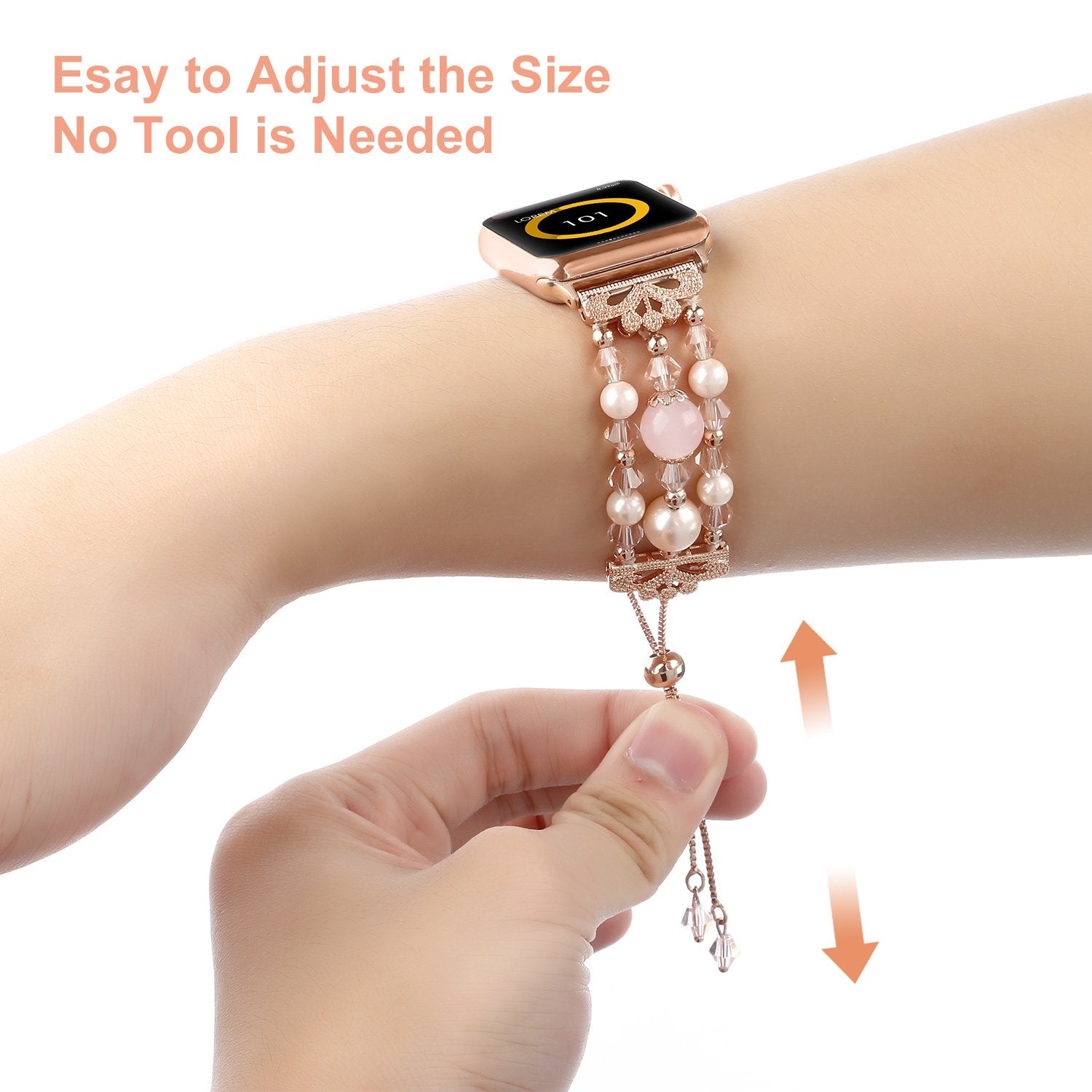 Fohuas Compatible Apple Watch Bracelet Band Beaded 42Mm 44Mm 45Mm 49Mm, Crystal Pearl Iwatch Band,Women Girl Adjustable Jewelry