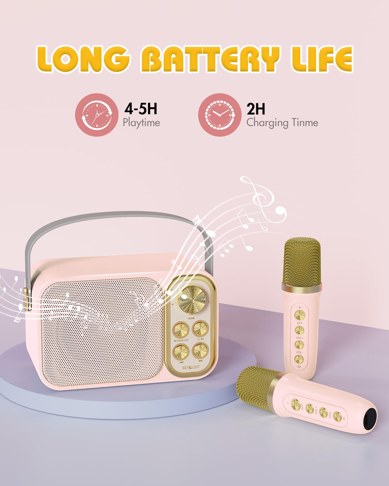 Mini Karaoke Machine For Kids With 2 Wireless Microphone, Portable Bluetooth Speaker, Kids Karaoke Machine To Sing Anywhere, For