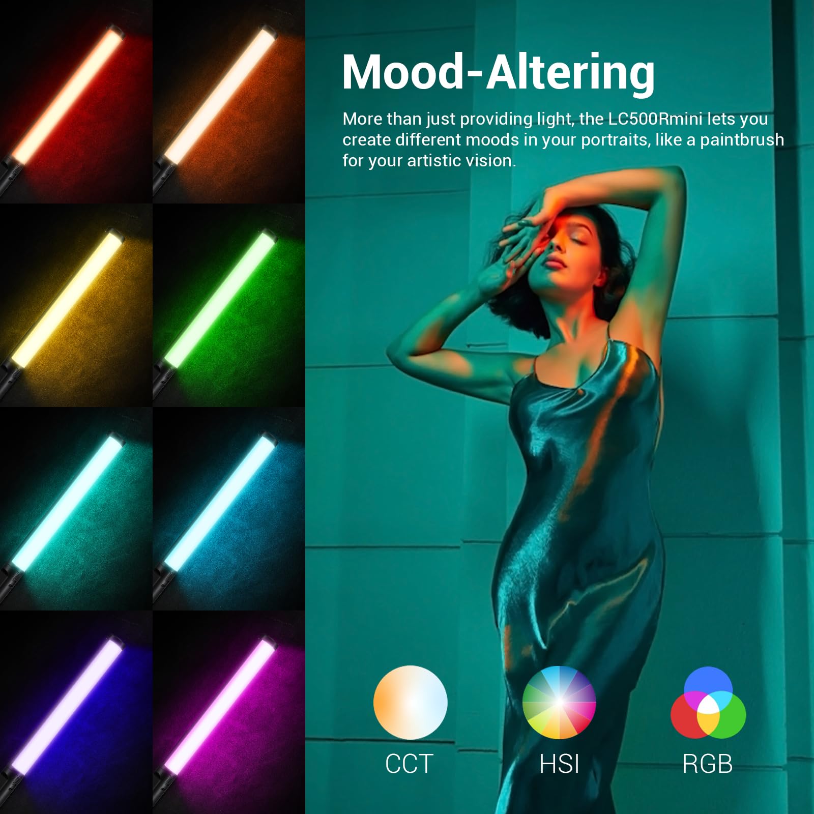 Godox Lc500R Mini Handheld Rgb Tube Light, 2500K 8500K Rgb Stick Light With Barndoor&Soft Diffuseur, 20W 360Full Color Cri 96+ 1