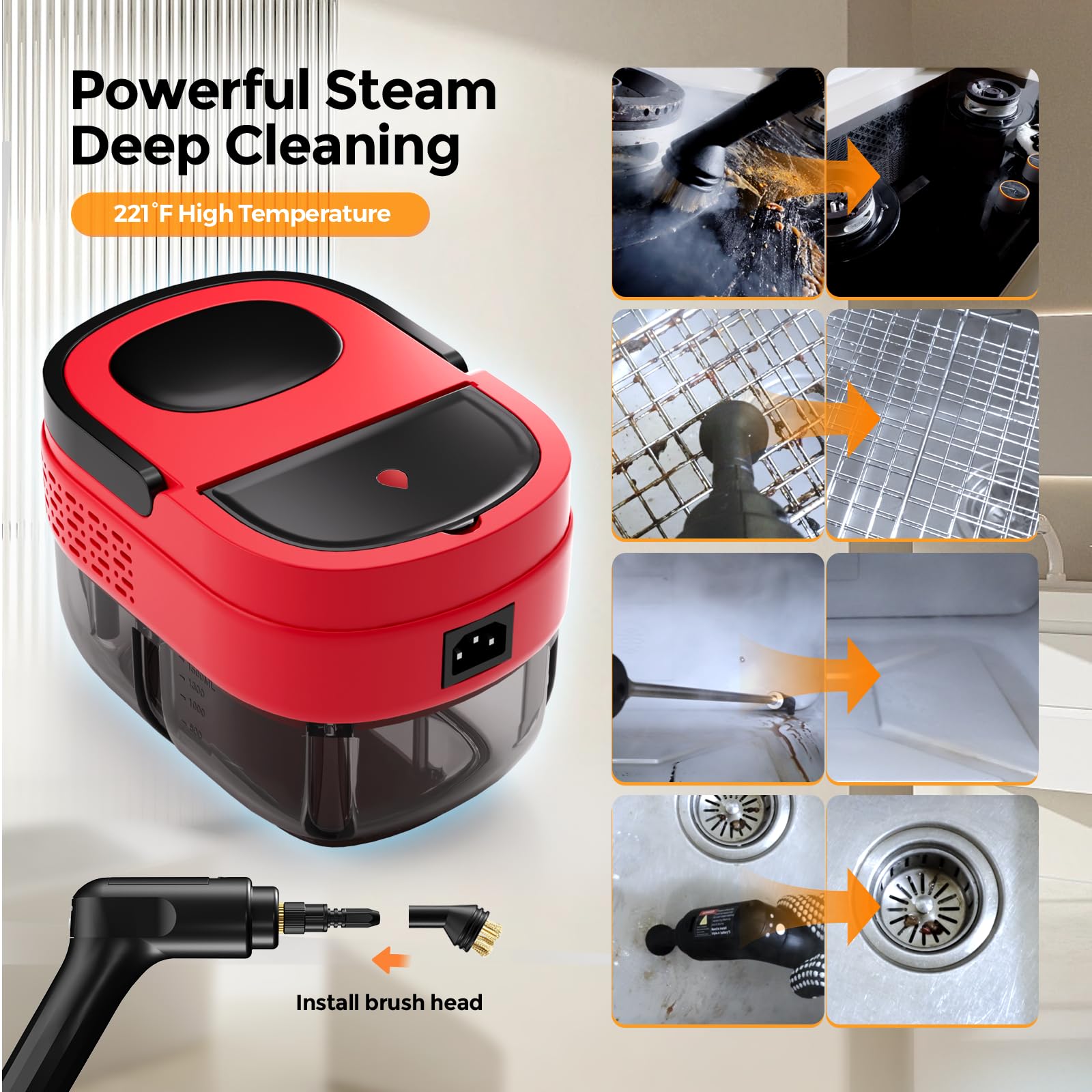 Steam Cleaner, 2500W Steamer For Cleaning, 3-Garde Adjustable Handle, 1.6L Water Tank, Steam Cleaner For Home, Fast Heat Handhel