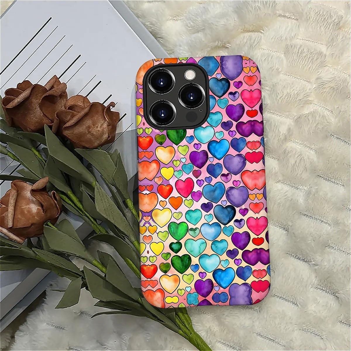 Seized Case Compatible With For Iphone 16 Pro Max,Colorful Heart Lovely Cute Pink Phone Case For Girl Women Boy Men,Durable Prot