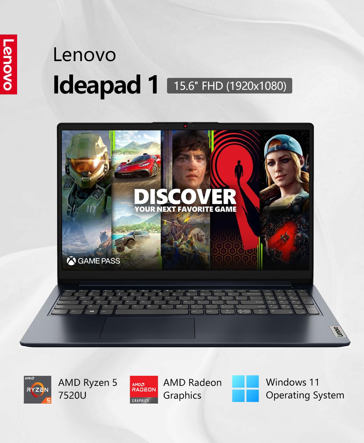 Lenovo Ideapad 1 Laptop, 15.6'' Fhd (1920X1080) Ips 300Nits Anti Glare Display, Touch, Ryzen 5 7520U, 8Gb Ram, 2Tb Storage, Amd