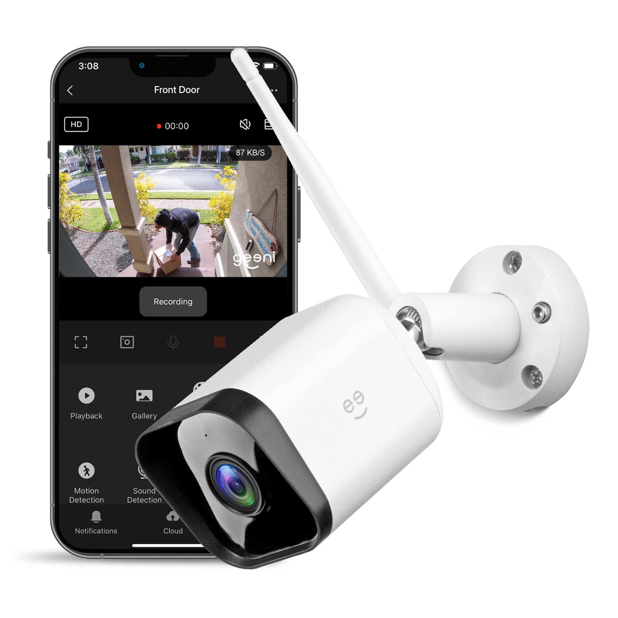 Geeni Hawk 3 Outdoor Security Camera, 1080P Hd, Weatherproof, Motion Detection, Night Vision, Two Way Audio, Alexa/Google Compatible