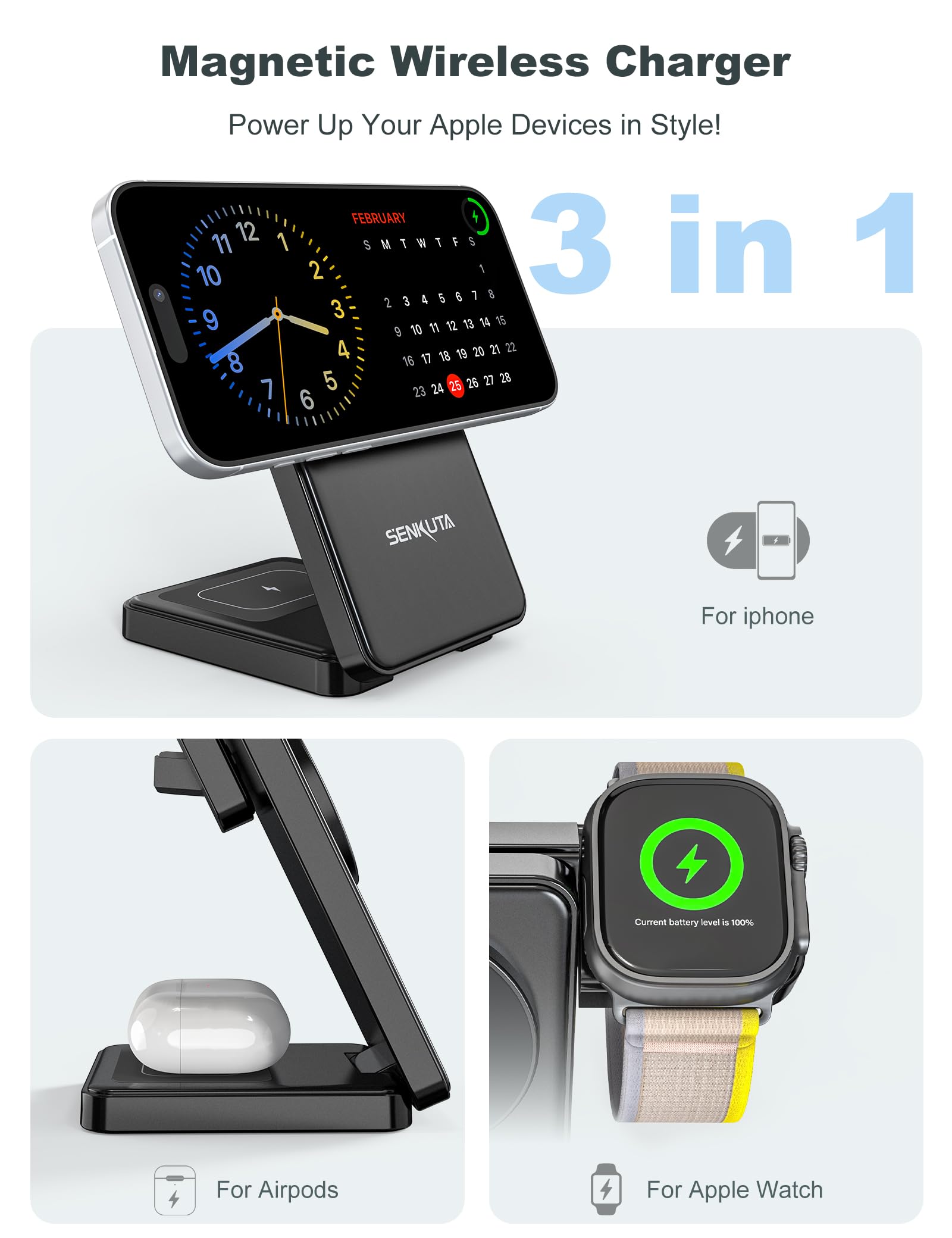 Wireless Charger Charging Station For Apple: 3 In 1 Wireless Charger Multiple Devices For Iphone 16/15/14/13/12 - Fast Travel Ch