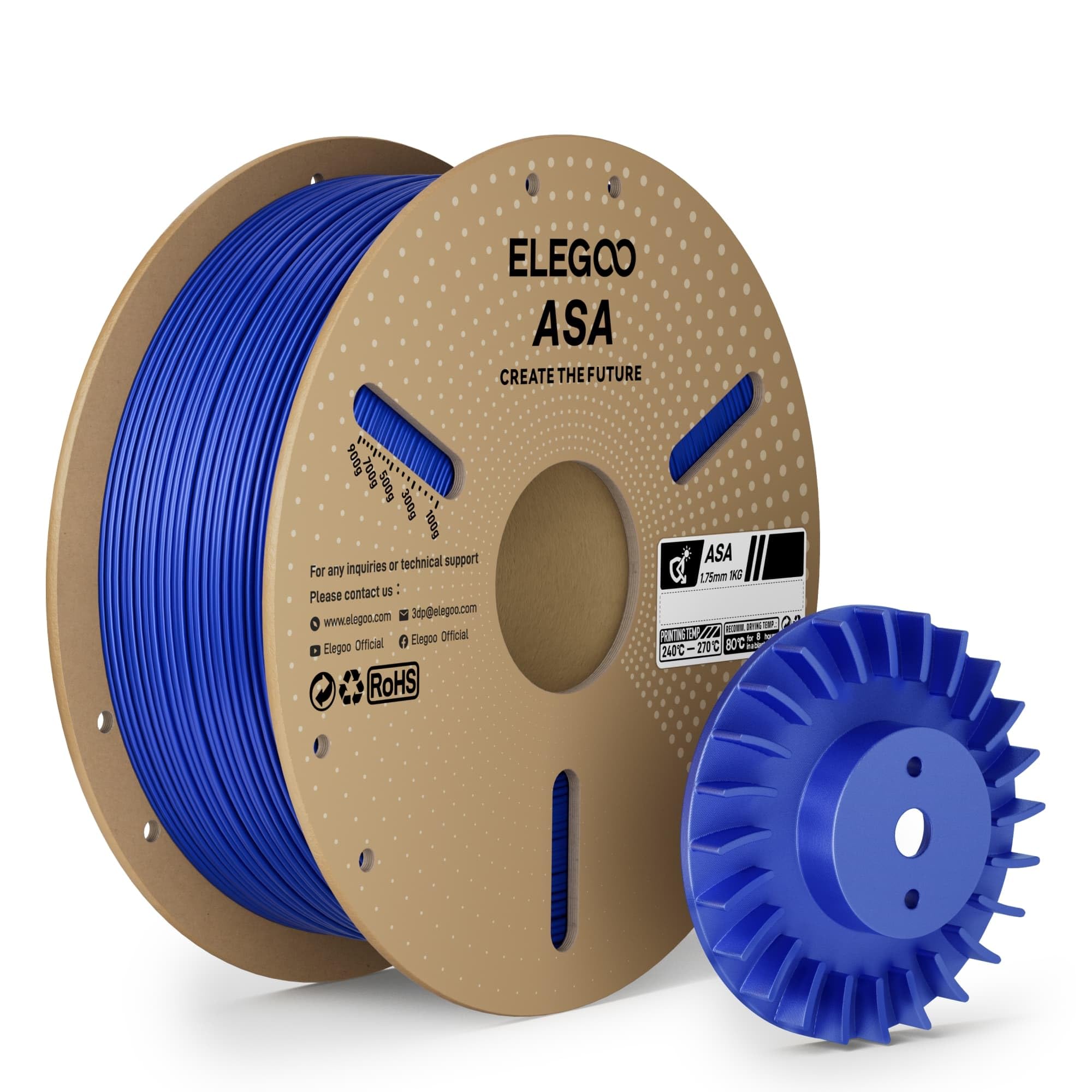 ELEGOO ASA Filament 1.75mm Blue 1KG, UV & Weather Resistant 3D Printer Filament for Outdoor Functional Parts, High Impact Streng