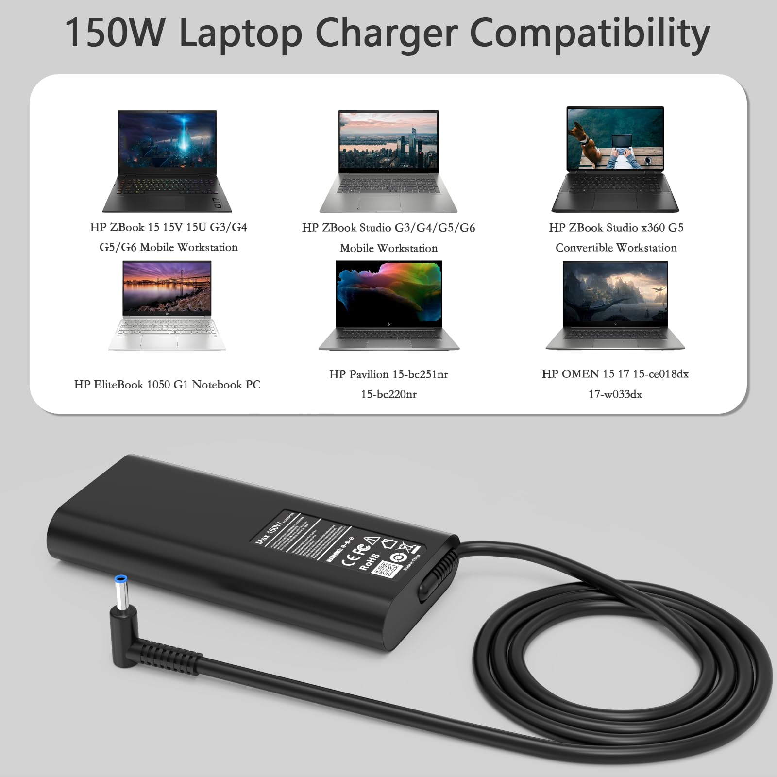 150W Laptop Charger For Hp Zbook Charger Hp Zbook 15 16 17 15U 15V G3 G4 G5 G6 G7 G8 G9 Studio/Power G11 G8 G7 G9 G10 G6 Mobile