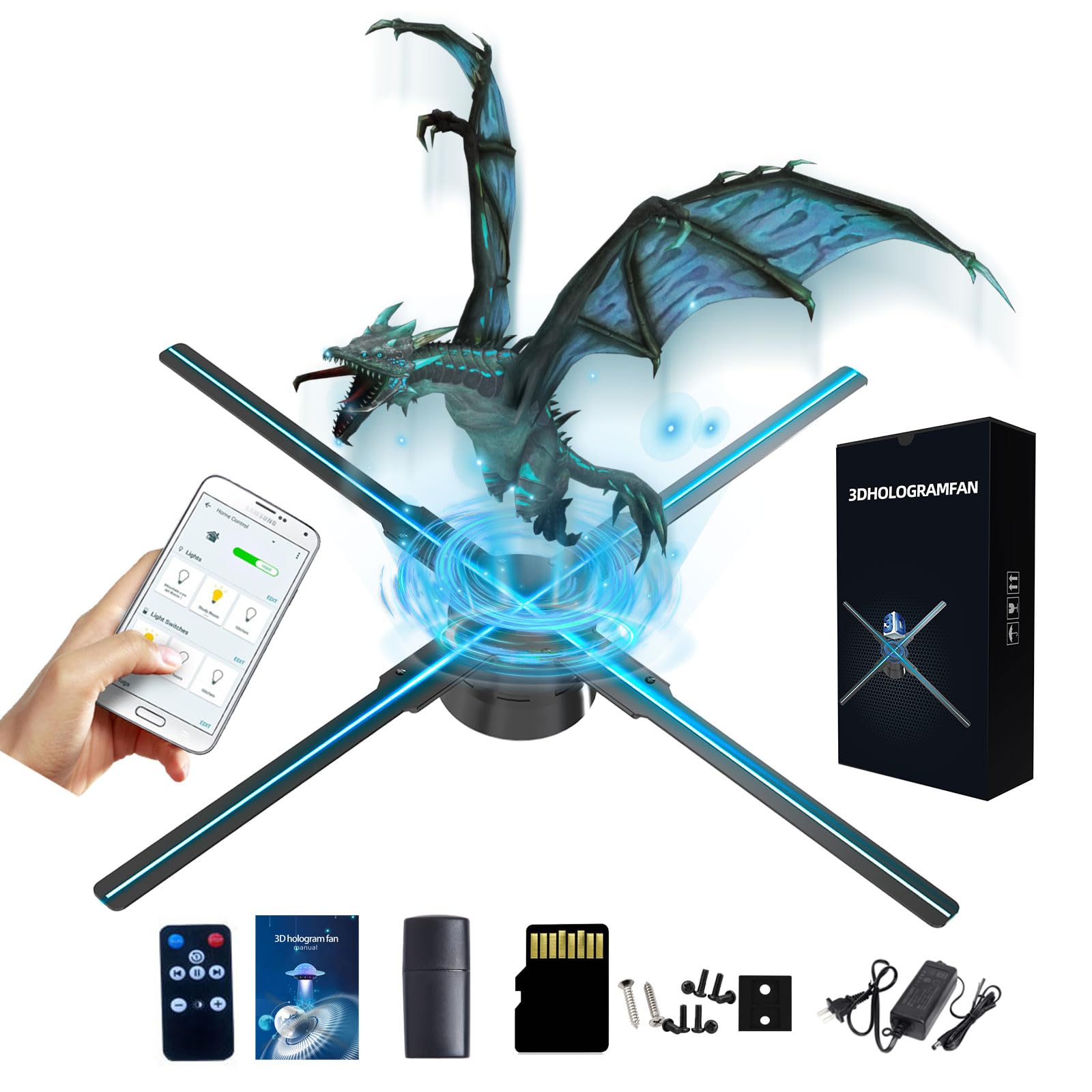 3D Hologram Fan, 52Cm 3D Hologram Projector Hd Led 2000*1444Px Resolutionadvertising Display With Remote And Bluetooth And Wifi,