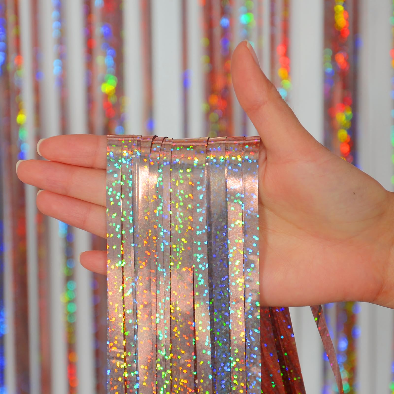 Melsan Rose Gold Foil Fringe Curtains Party Decorations   3.2 X 8 Ft Tinsel Curtain Party Photo Backdrop For Girls Women Birthda