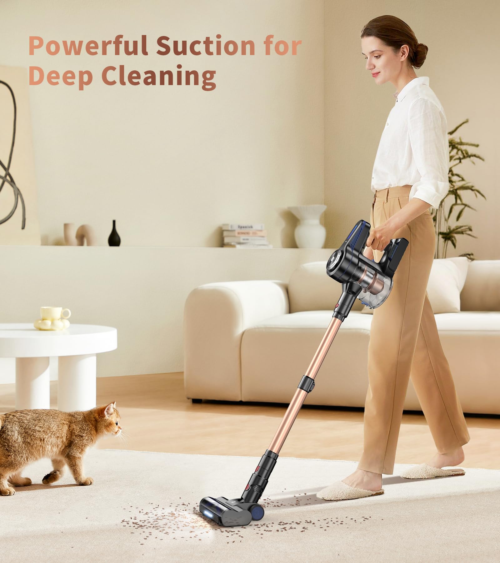 Nadaly Cordless Vacuum Cleaner, Powerful Stick Vacuum With 45Min Runtime, Anti Tangle Vacuum Cleaners For Home, 1.5L Dust Cup, R