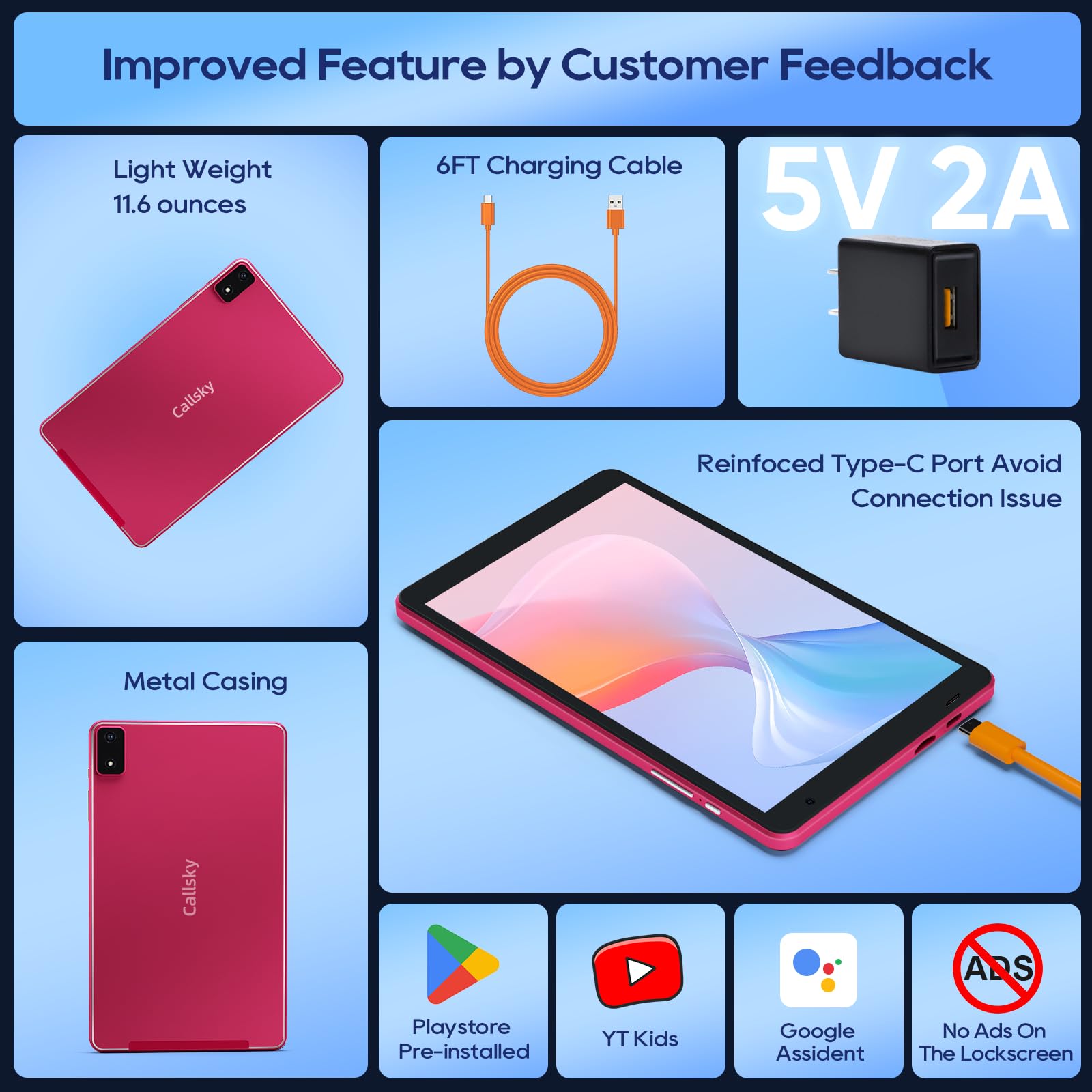 8 Inch Tablet, 2 Years Protection Metal Body Octa Core Processor Android 14 Tablet , 8(3+5)Gb Ram, 4000Mah Battery, 64Gb Storage