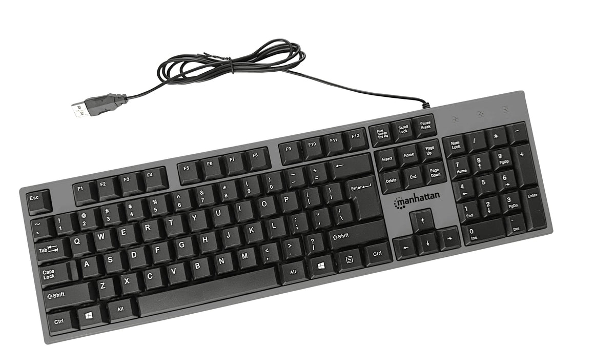 Manhattan Wired Computer Keyboard - Basic Keyboard - Usb-A Cable, 104-Keys, Foldable Stands - Compatible For Windows, Pc, Laptop