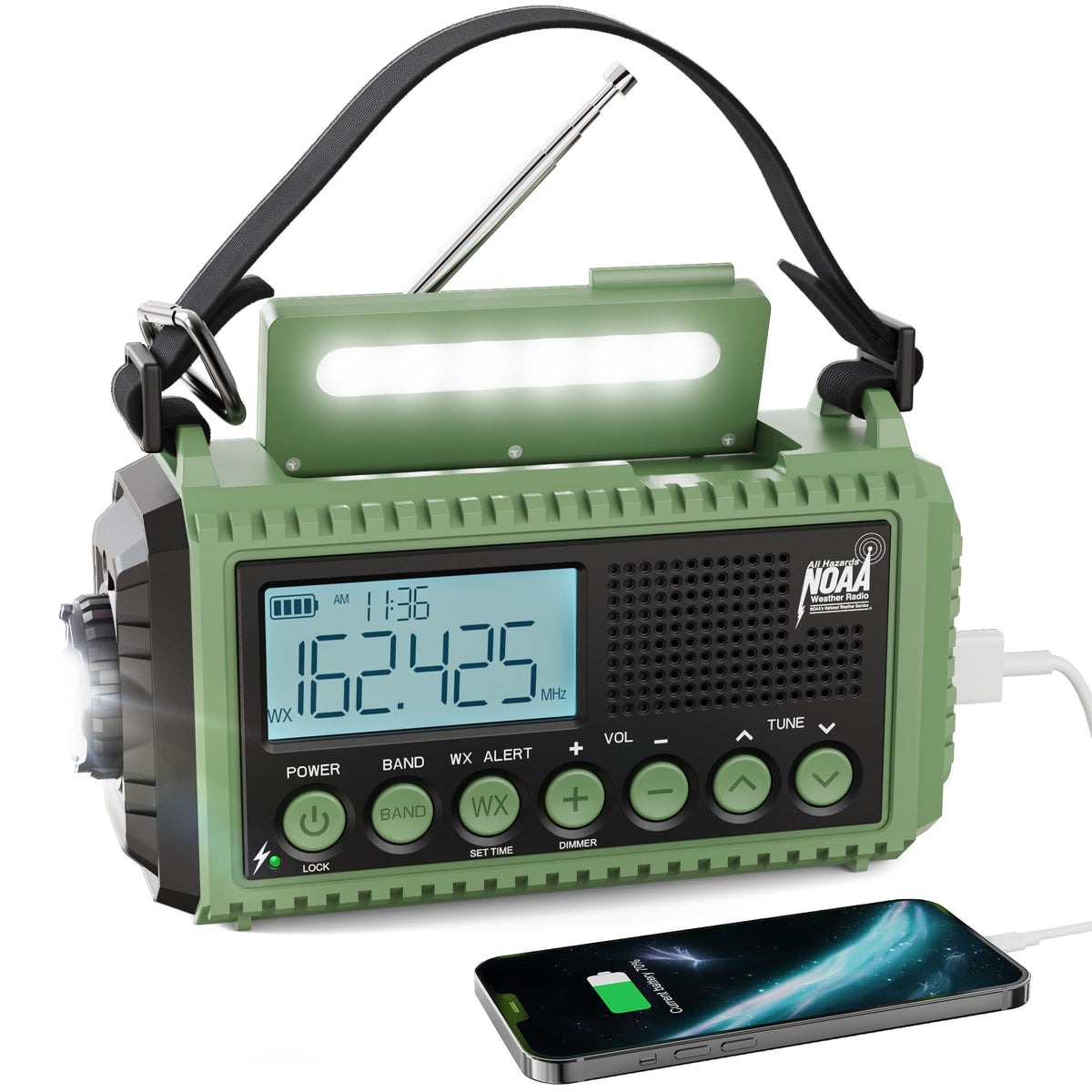 Emergency Radio Raynic Upgraded 12000 Weather Radio Solar Hand Crank Am/Fm/Sw/Noaa Weather Alert Radio With Cellphone Charger, H