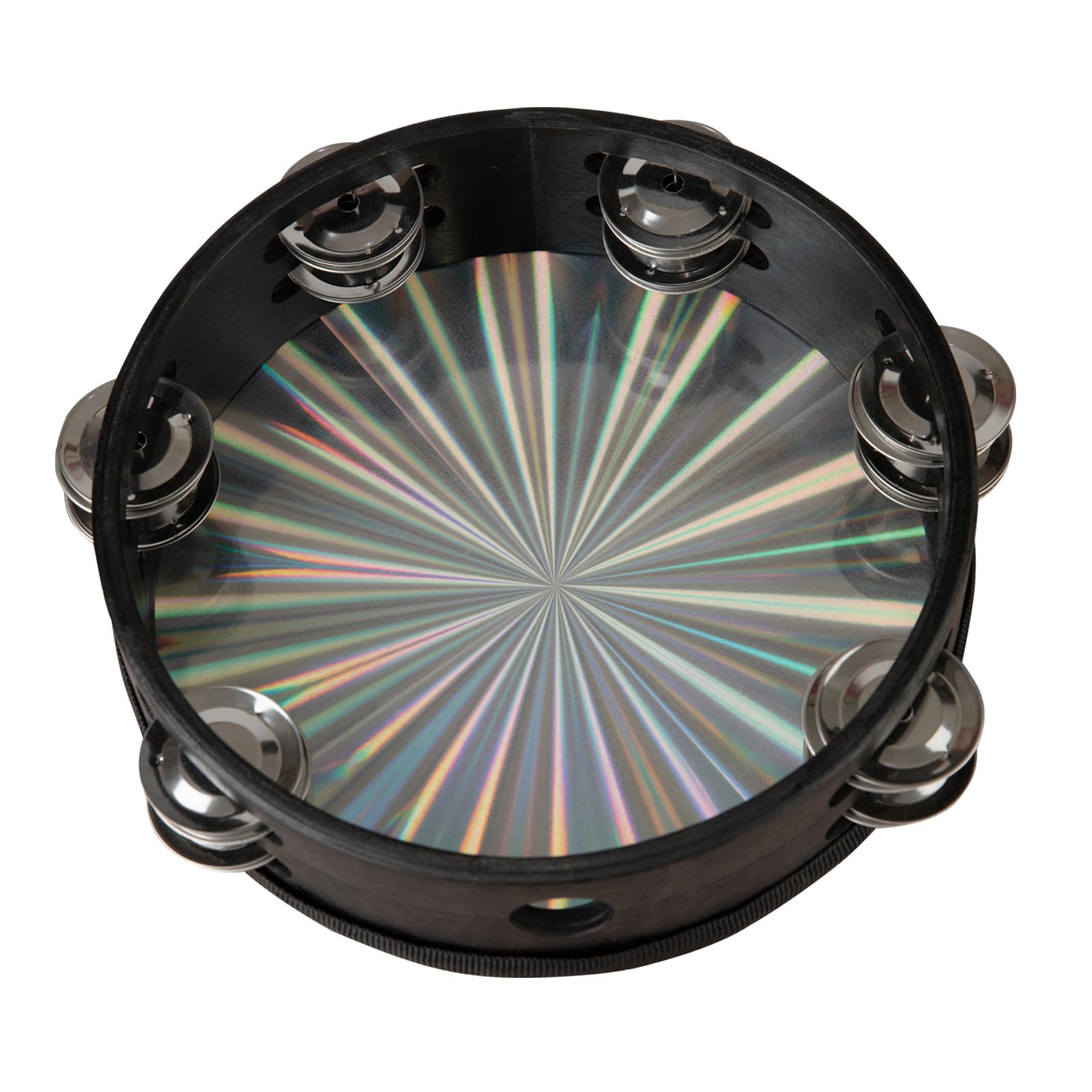 Radiant Tambourine 8 Inch Hand Held Drum With Double Row Jingles, Reflective Tambourines Percussion Musical Instruments For Adul