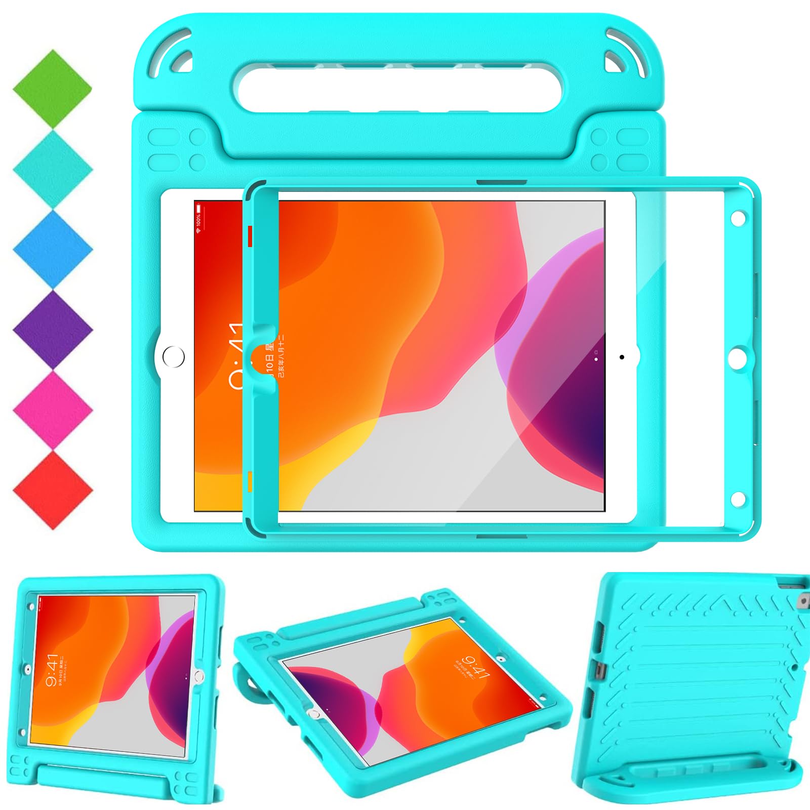 Bmouo Kids Case For Ipad 9Th/8Th/7Th Generation, Ipad 10.2 2021/2020/2019 Case With Screen Protector, Shockproof Convertible Han