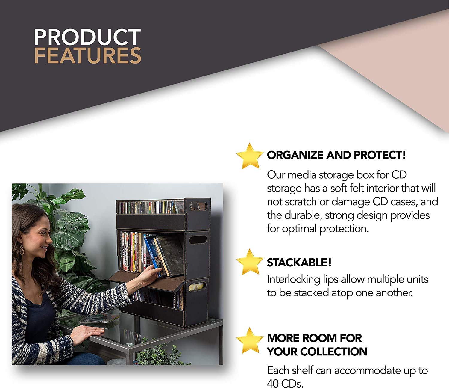 Cd Storage Box With Powerful Magnetic Opening   Cd Tray Holds 40 Cd Cases For Media Shelf Storage And Organization