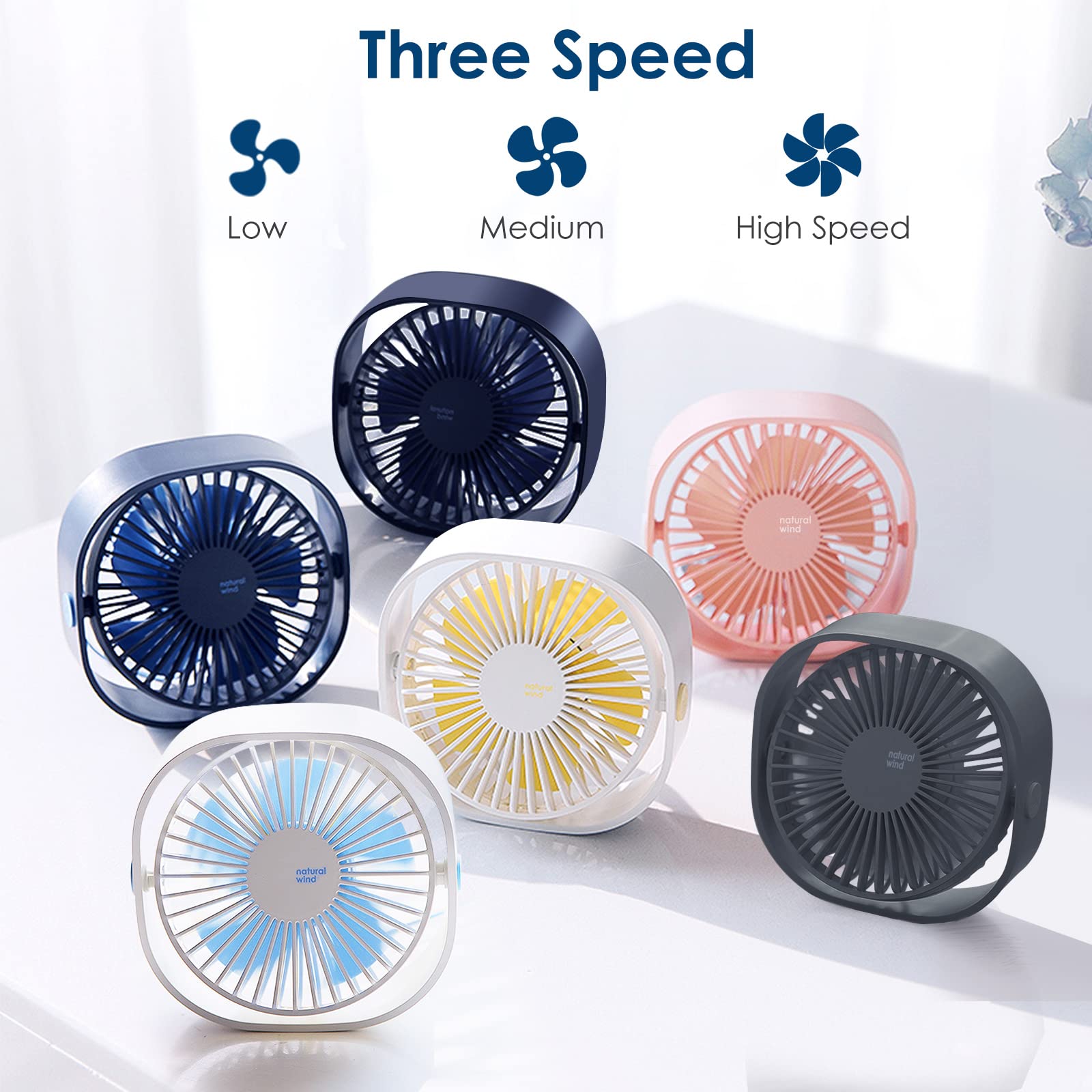 Simpeak Small Usb Fan Small Quiet Portable Usb Powered Only (No Battery), Cooling 3 Speed Setting 360 Adjustable Swivel Desktop