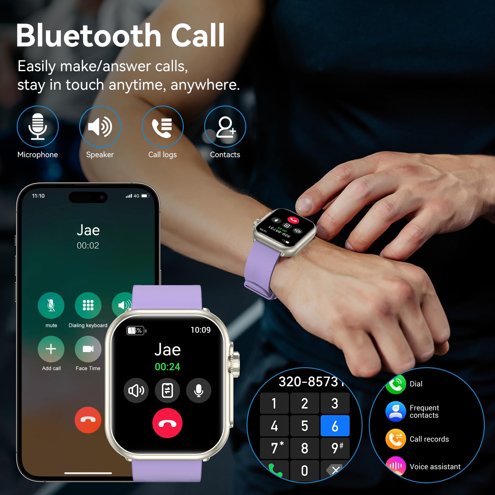 Smart Watch For Men Women, 1000 Mah 100 Day Battery Life, 1.85 '' Fitness Tracker Bluetooth Call/Make Calls, 110+ Sport Modes, I