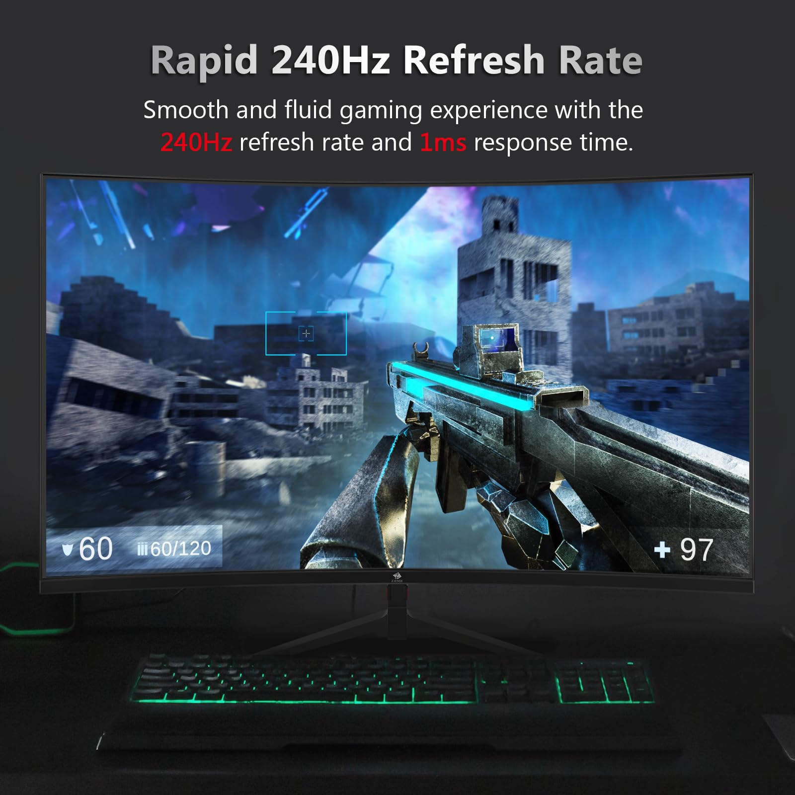 Z Edge 27 Inch Curved Gaming Monitor 16:9 1920X1080 240Hz 1Ms Frameless Led Gaming Monitor, Ug27P Amd Freesync Premium Display P