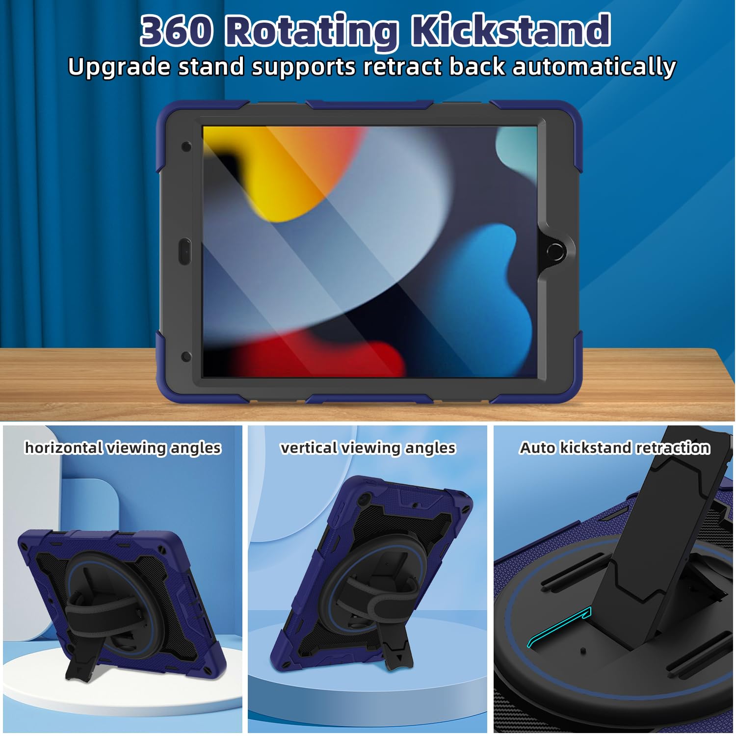 Rosrome Kids Boys Case For Ipad 10.2 Inch Ipad 9Th/8Th/7Th Generation 2021/2020/2019 With Screen Protector,Rotating Stand Hand S