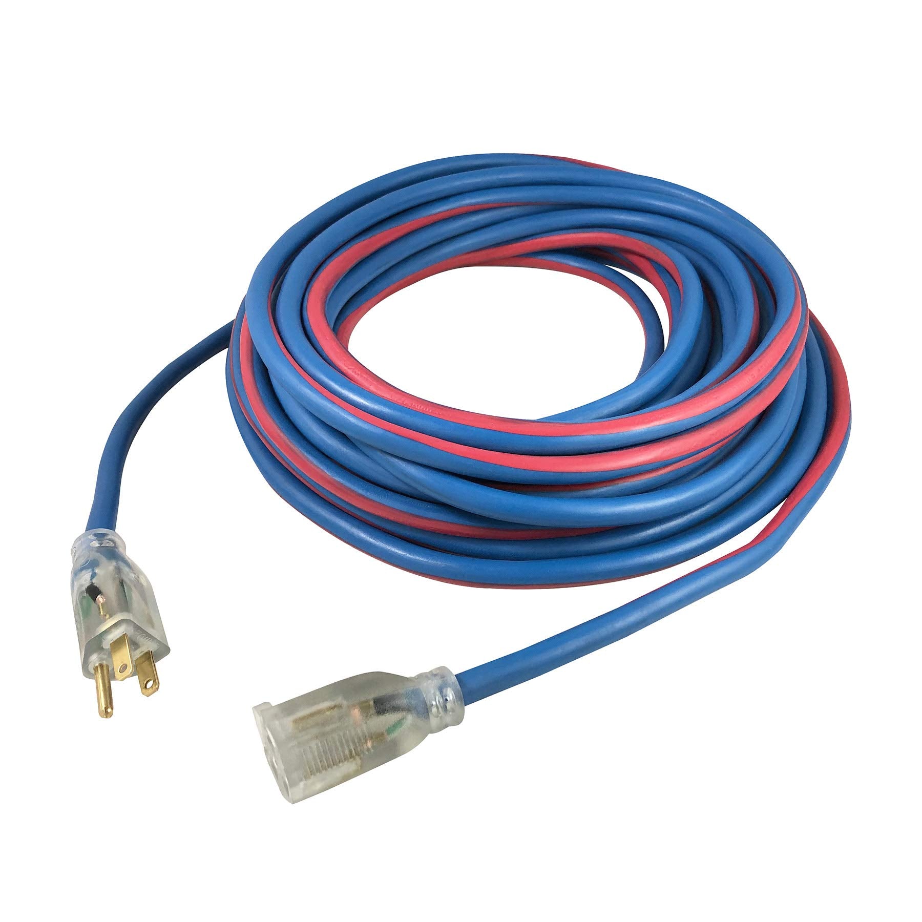 Us Wire 99100 12/3 100 Foot Sjeow Tpe Extreme Weather Extension Cord Blue With Lighted Plug