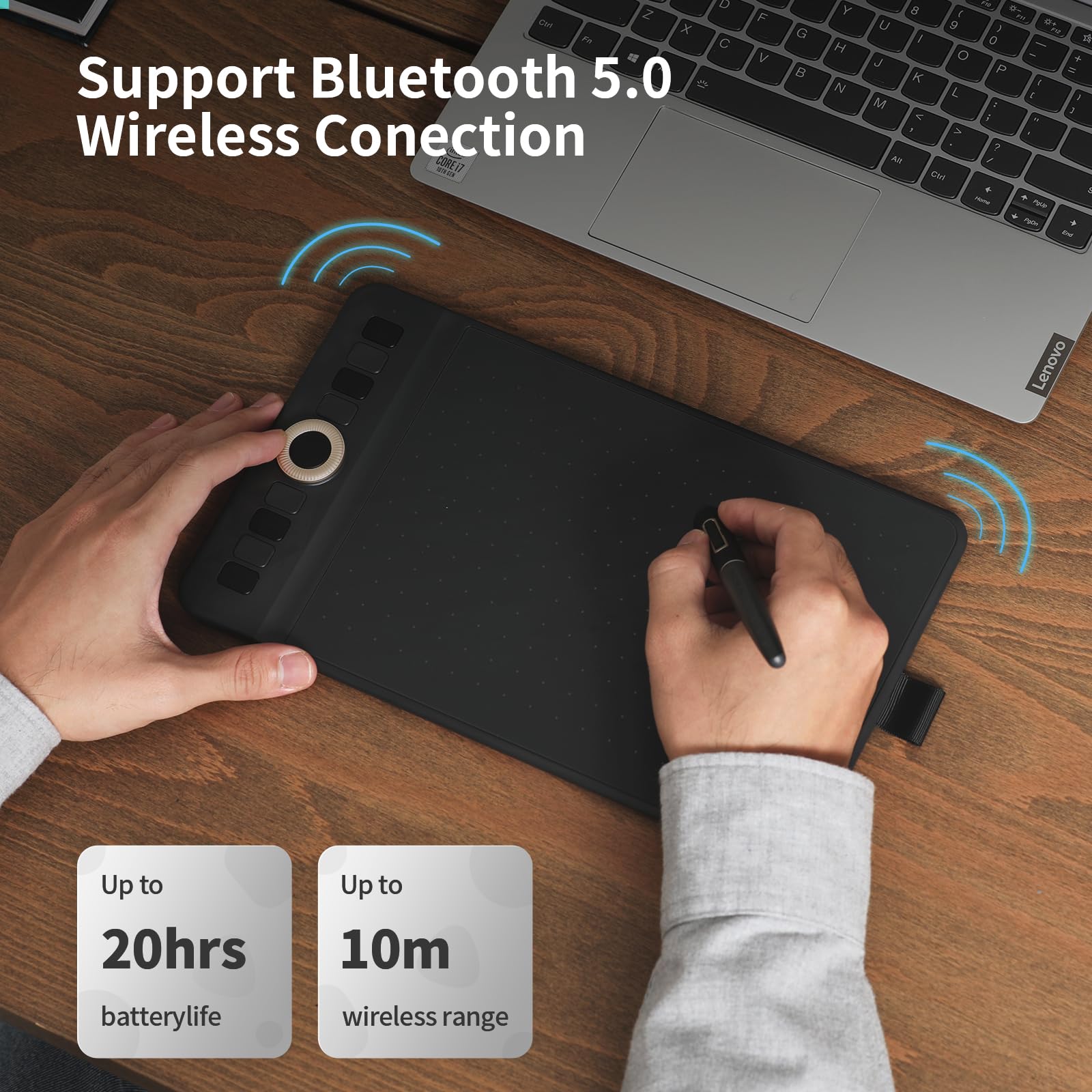 Bluetooth Drawing Tablet Gaomon Wh851 8 X 5 Inches Graphics Tablet, Digital Art Tablet Supports 16384 Levels, Intuitive Dial Wit