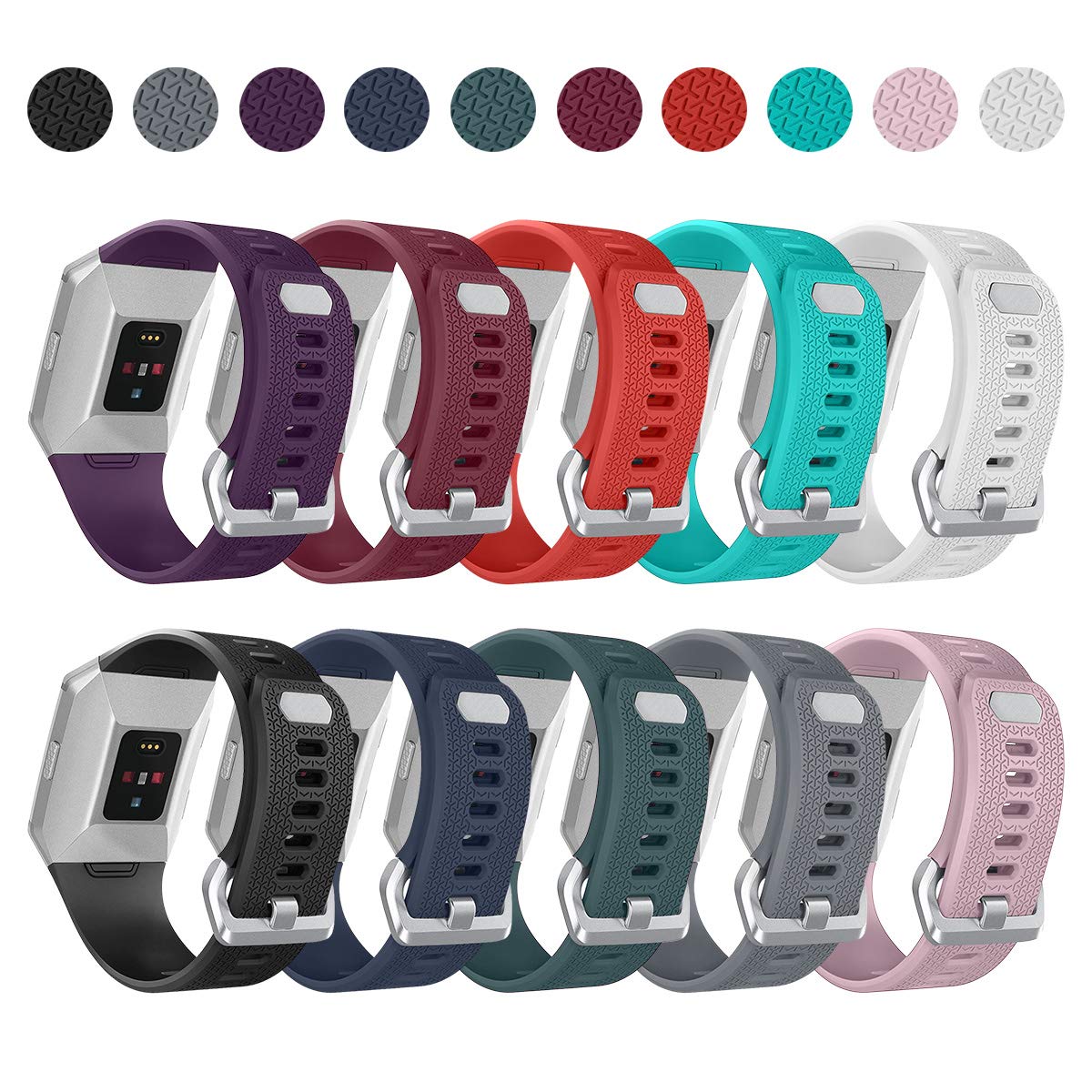 Aiunit Compatible With Fit Bit Ionic Bands For Men Women Large With Silver Buckle, Replacement Strap Sport Accessory Wristband B