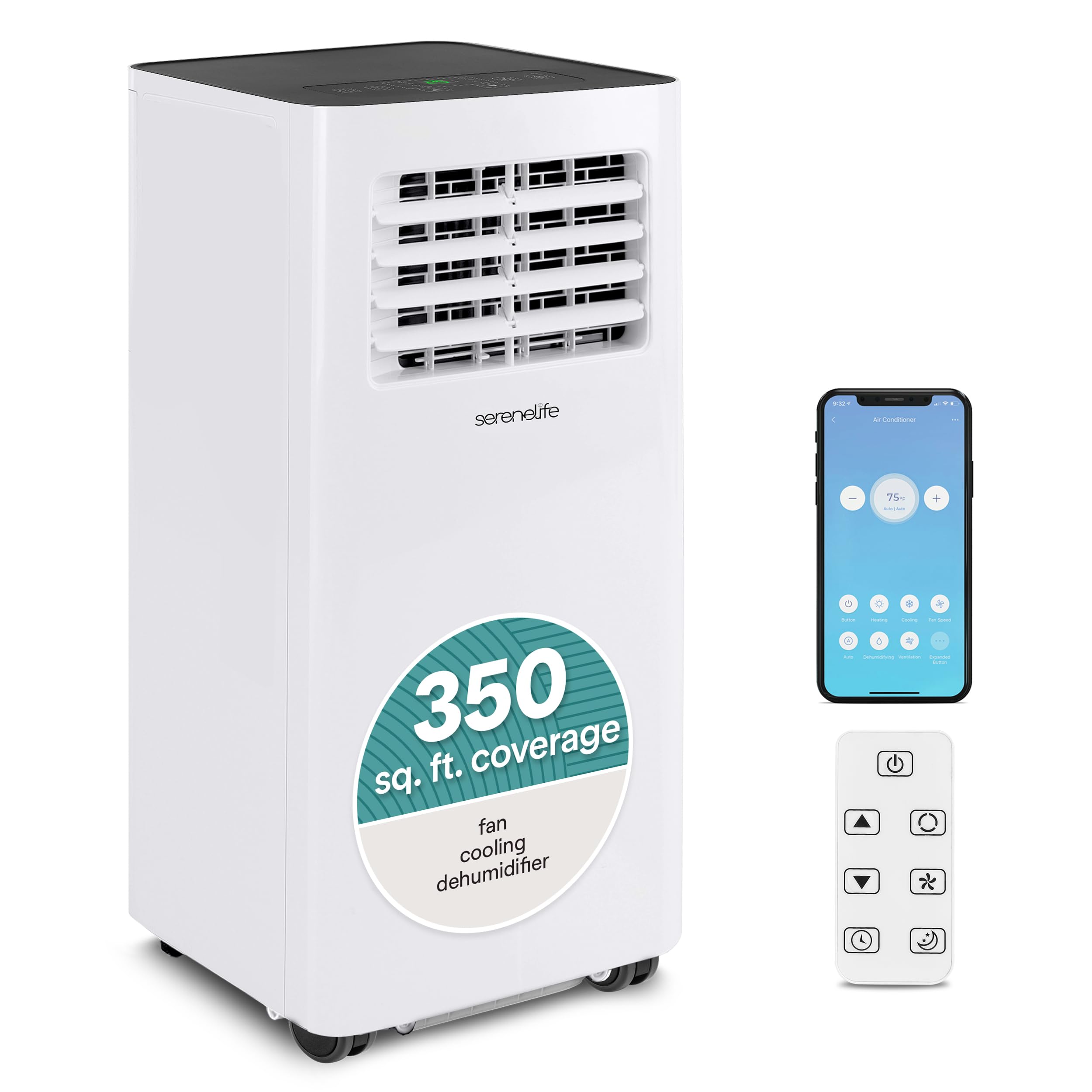 SereneLife Portable Room Air Conditioner - 8,000 BTU Compact Home A/C Unit with Dehumidifier & Fan Modes, Metal Control Box, Rot