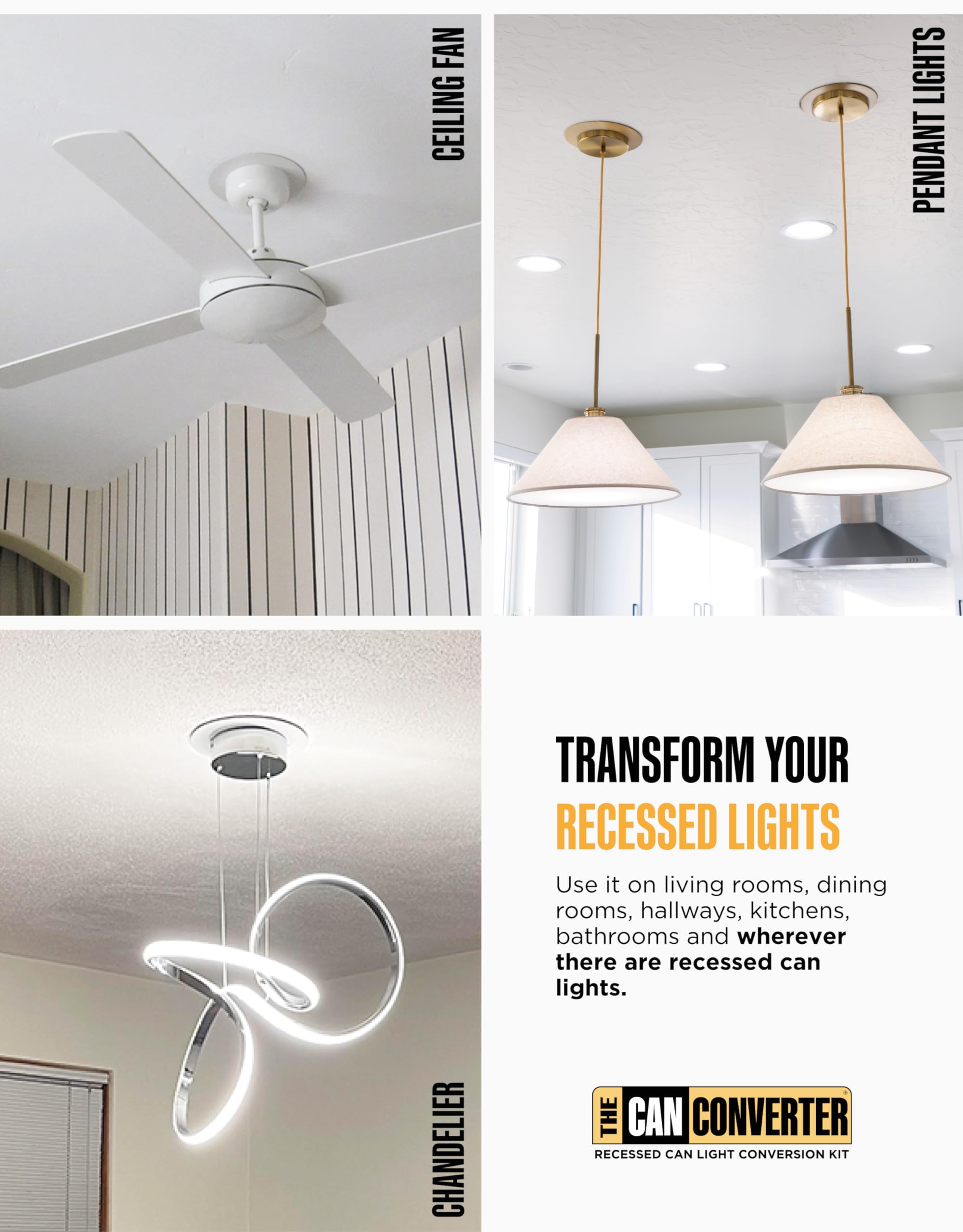 The Can Converter R56 Recessed Can Light Conversion Kit W/ 7 Flat Ceiling Medallion - Home Improvement For 5 & 6 Cans, Converter