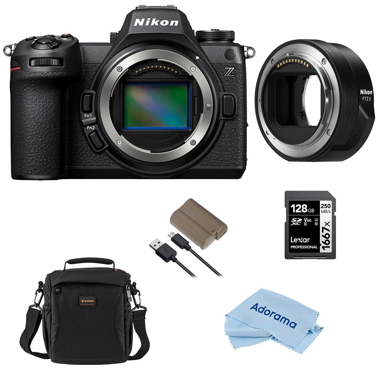 Nikon Z6III Mirrorless Camera with FTZ II Mount Adapter, Bundle with 128GB Memory Card, Battery, Bag, Cleaning Cloth
