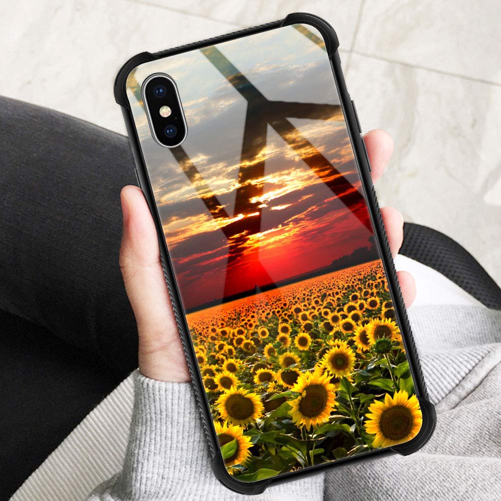 ZHEGAILIAN iPhone Xs Max Phone Case Sunflowers Field Anti-Scratch Organic Glass TPU 6.5 inch