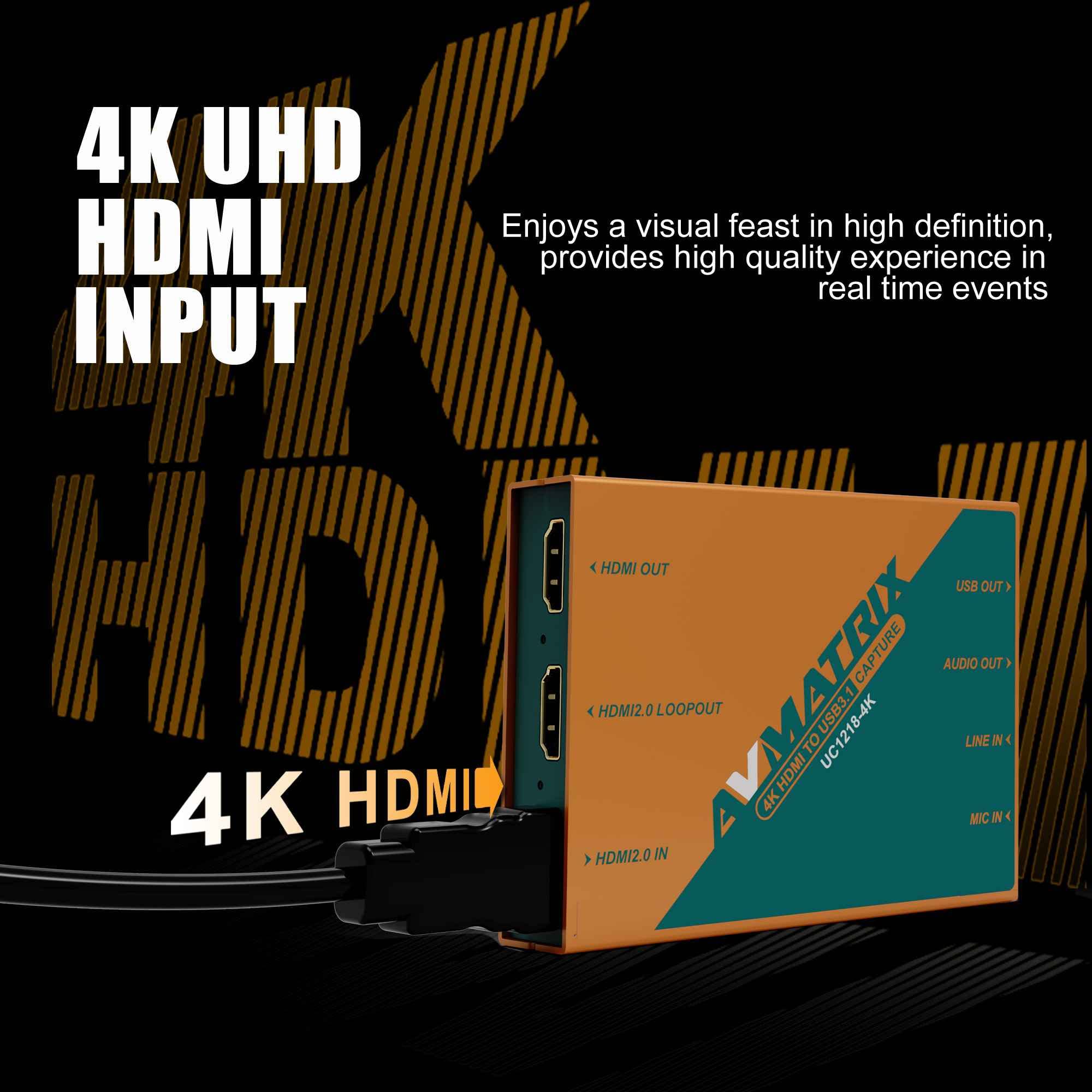 Avmatrix Uc1218 4K Capture Card 1440P/4K Input 1080P60 Uncompressed (Yuy2) Capture For Game Live Stream, Ultra Low Latency Ps5 P