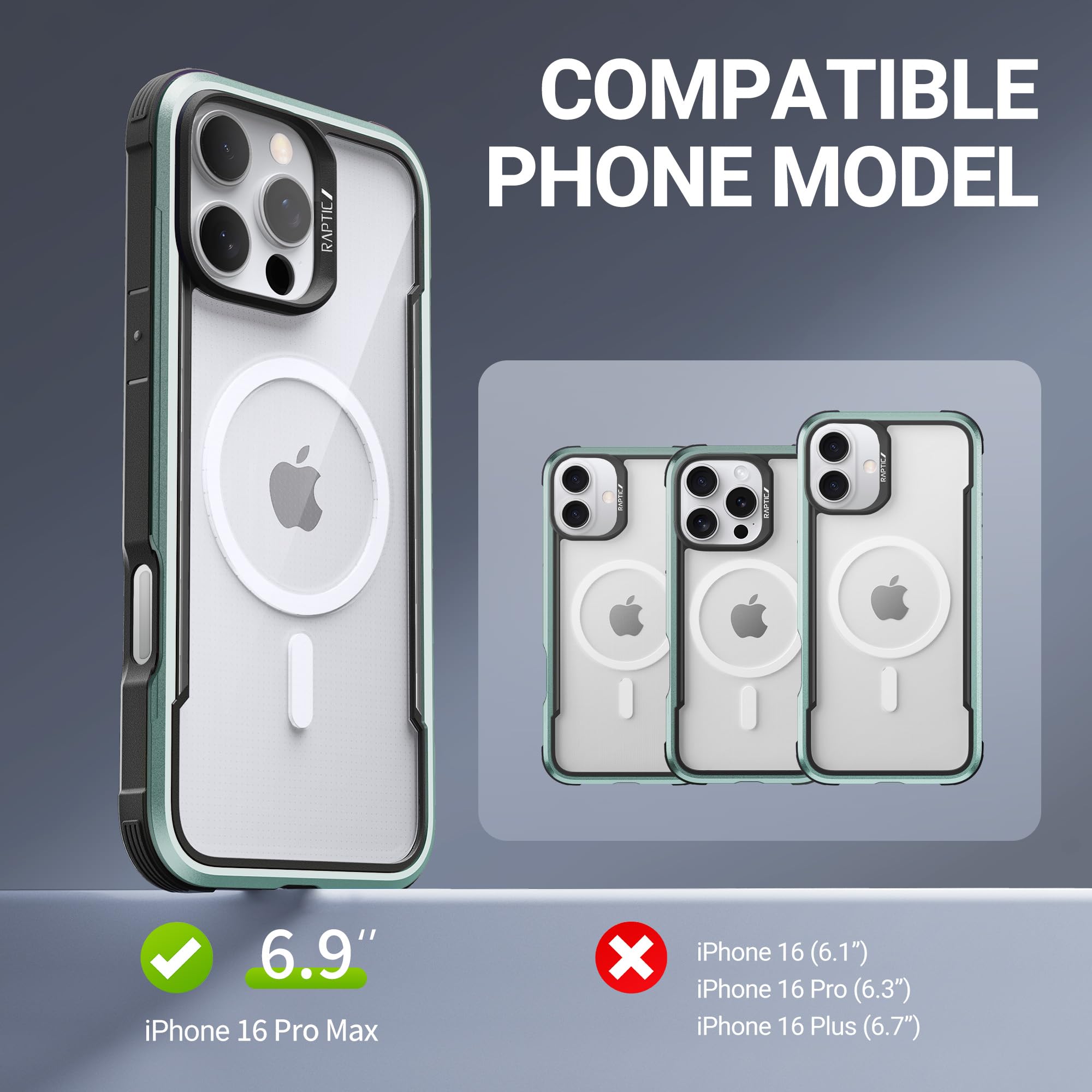 Raptic Shield Magnetic For Iphone 16 Pro Max Case, Compatible With Magsafe, [For 2024 Capture Button Shockproof Clear Case], Mil