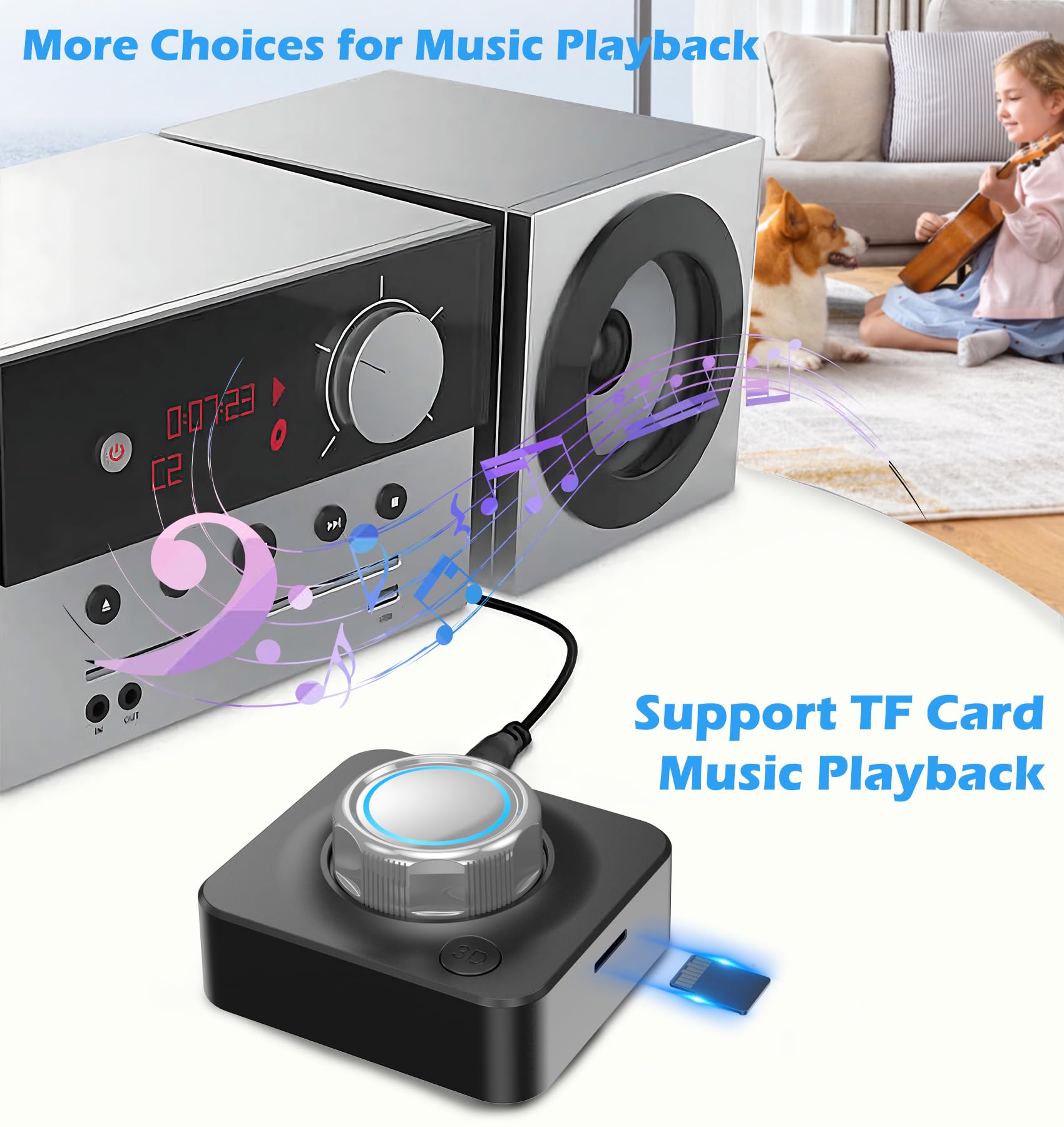 Kaiy Bluetooth Receiver For Home Stereo, Rca To Bluetooth Adapter Hifi Music Adapter With 3D Surround Low Latency, Bluetooth Aux