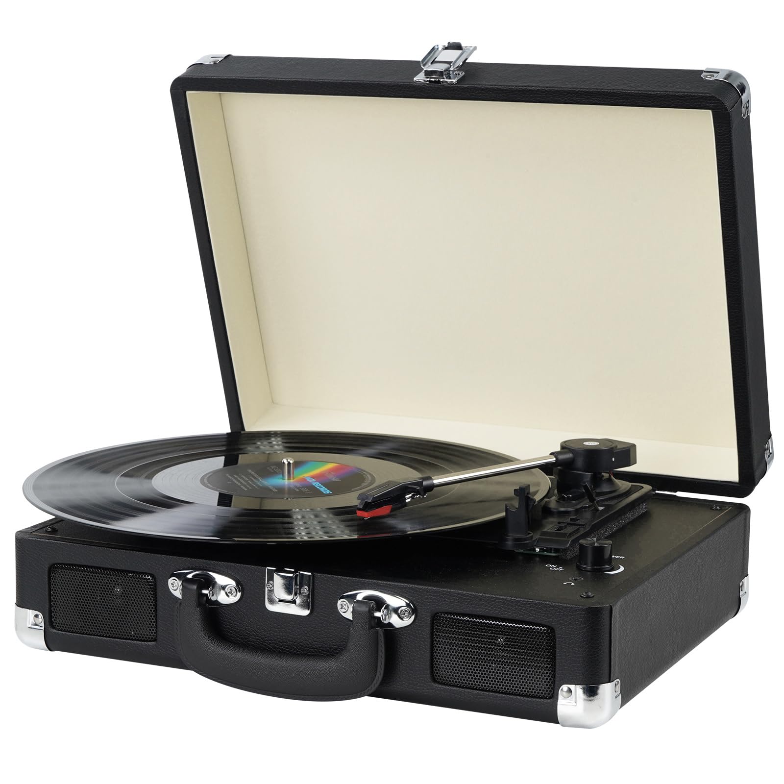 Vinyl Record Player, 3 Speeds Belt Driven Suitcase Portable Turntable For Vinyl Records With Built In Speakers/Rca Output/Aux In/Headphone Jack/ 45 Adapter Black