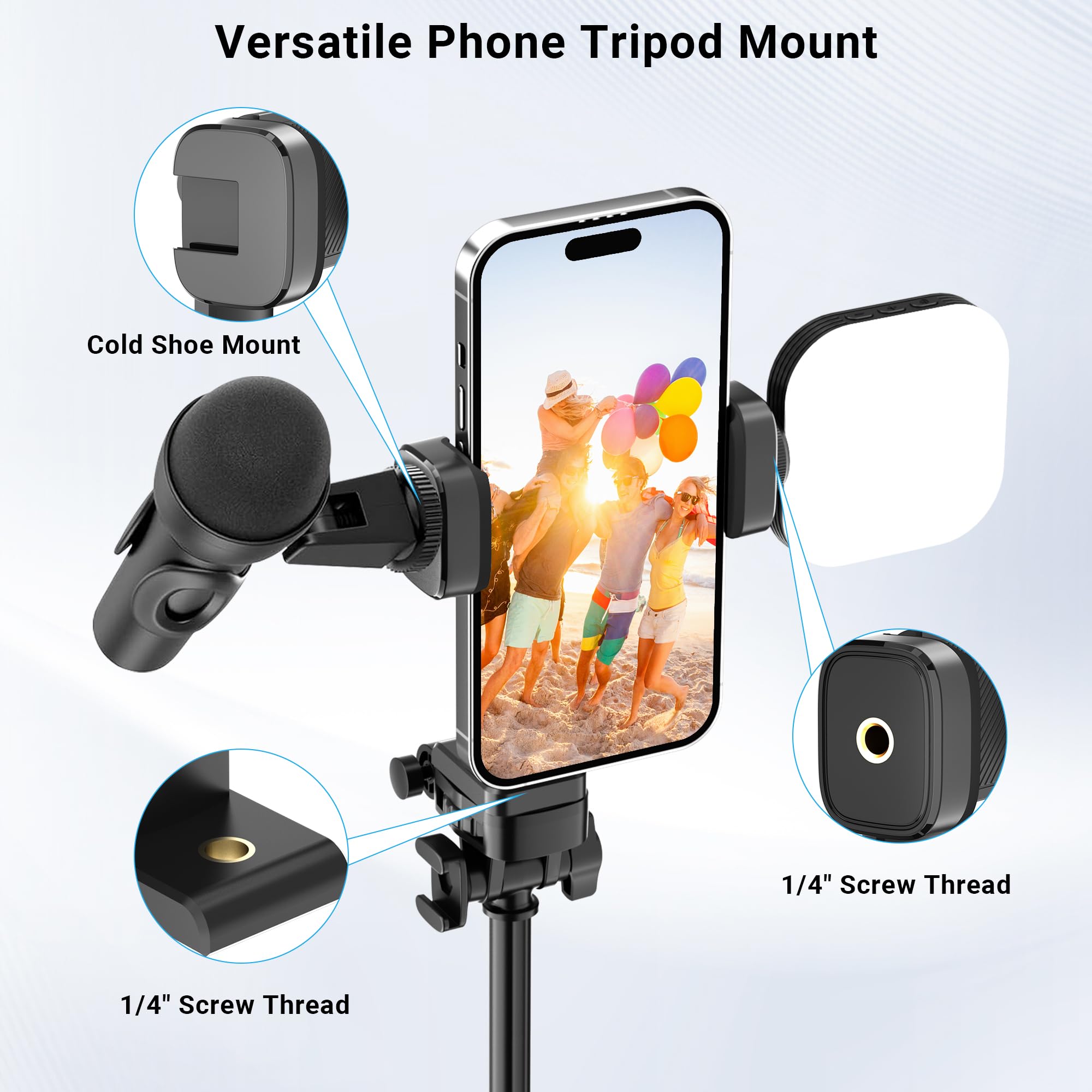 Voinap Phone Tripod Mount With 1/4'' Screw Thread, 360 Rotate 180 Tilt Phone Holder Replacement With Cold Shoe, Versatile Mount