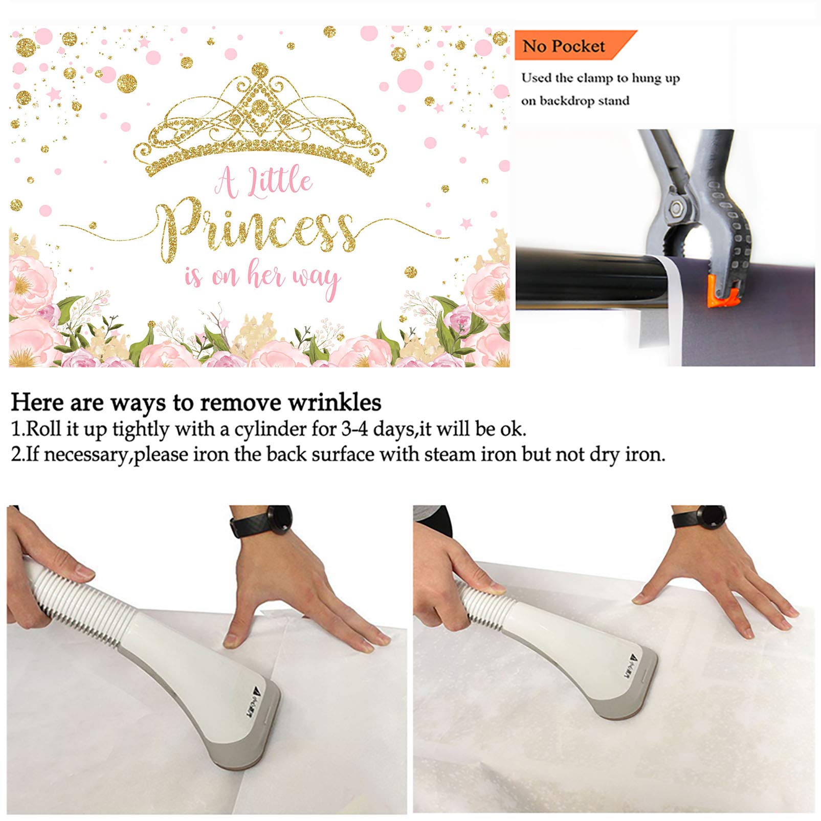 Avezano Gold Crown Princess Baby Shower Backdrop Pink And Gold Little Princess Party Photoshoot Blush Pink Floral Glitter Dots G