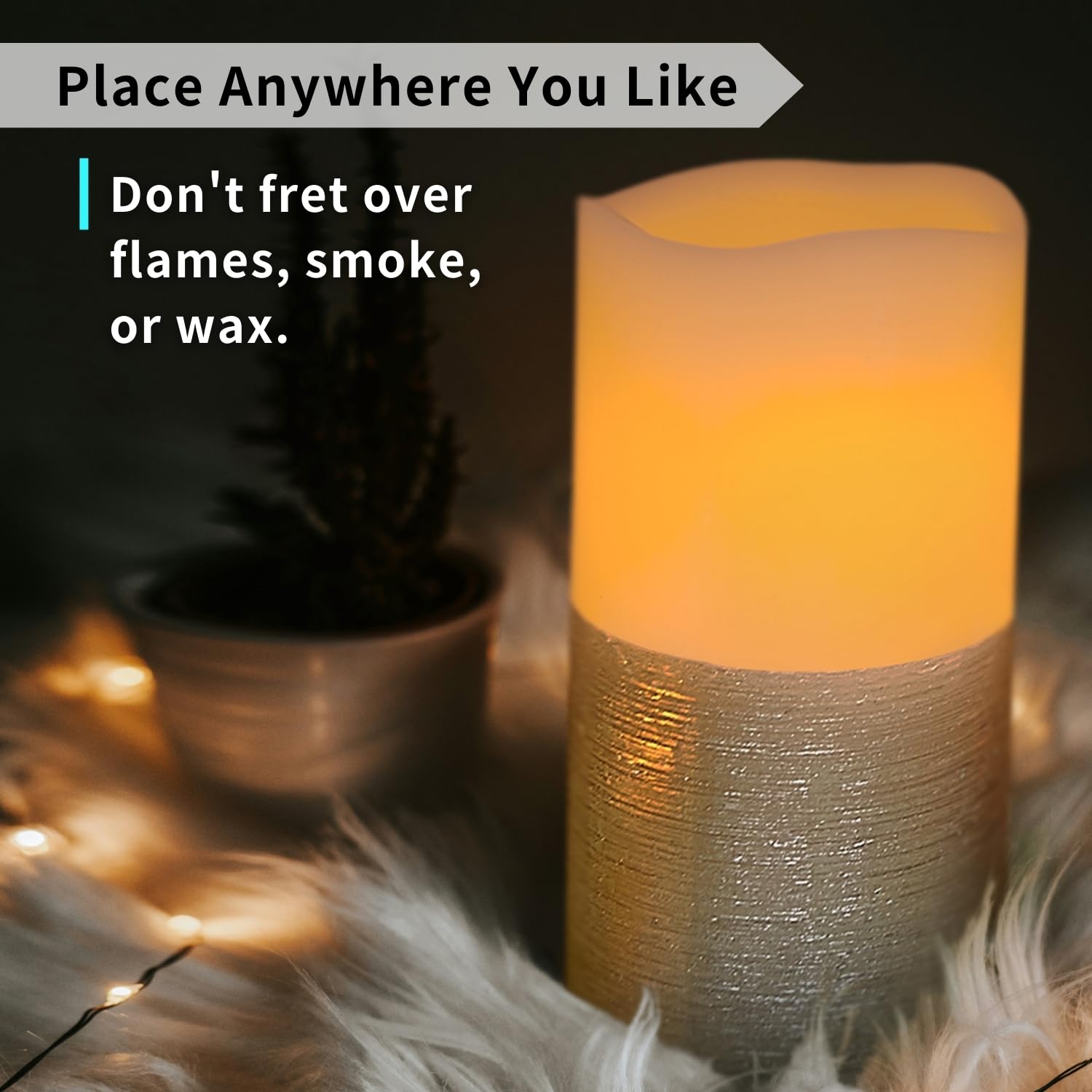 Furora Lighting Silver Real Wax Trim Candles With Remote And Timer, Pack Of 8 Pillar & Votive Candles, Led Flameless Flickering